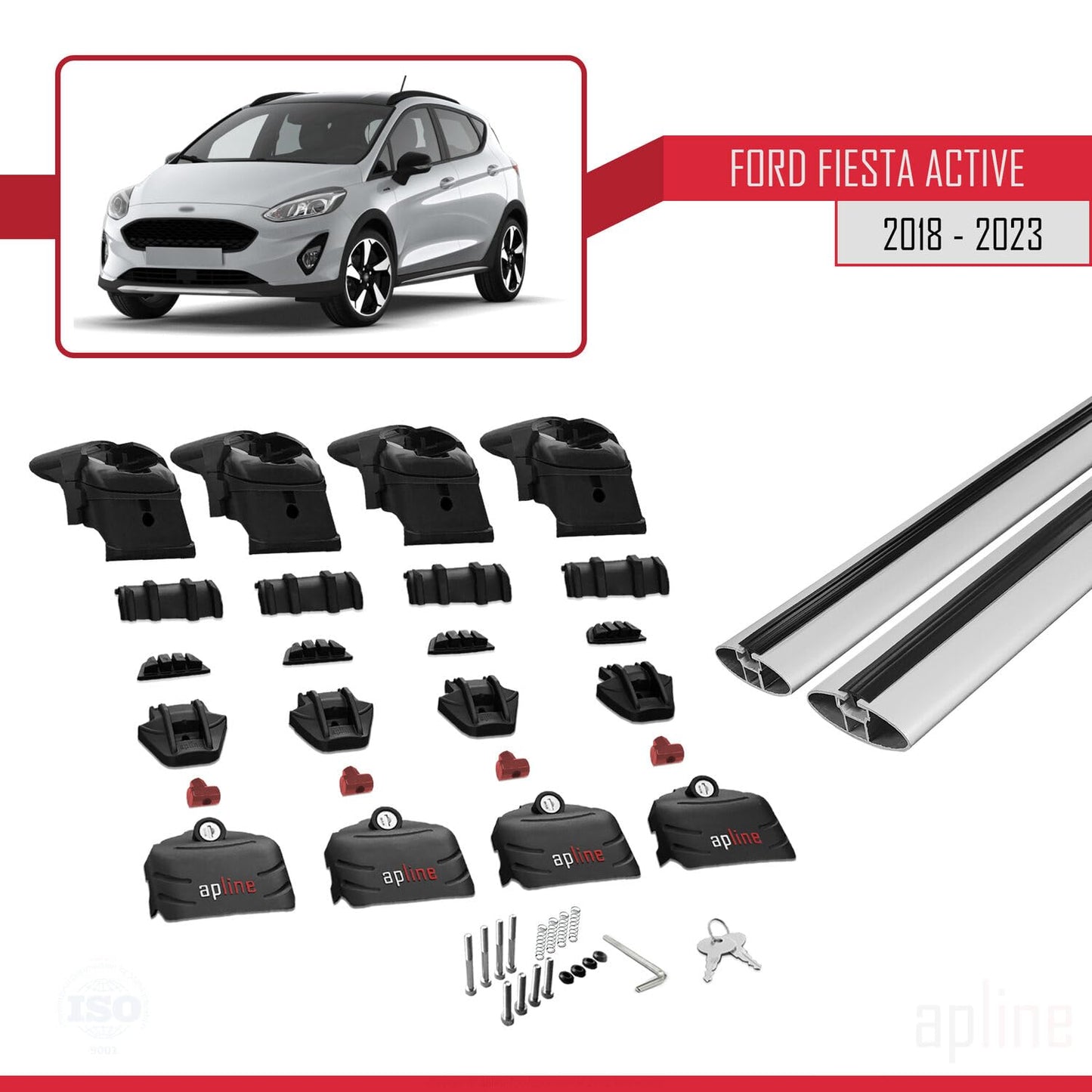 Compatible with Ford Fiesta 7 Active 2018-2023 ACE-2 Car Roof Rack Cross Bar Grey Aluminium 2 Bars