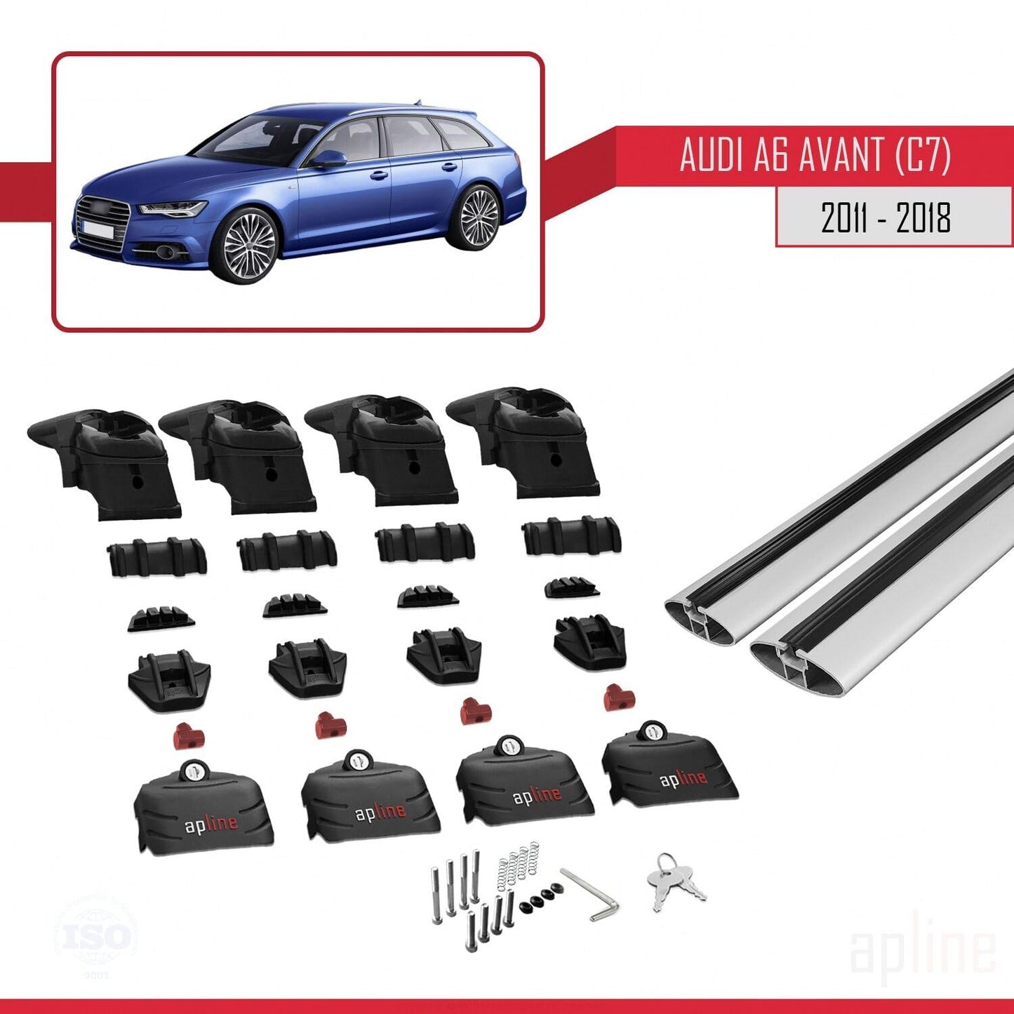 Compatible with Audi A6 (C7) Avant 2011-2018 ACE-2 Car Roof Rack Cross Bar Grey Aluminium 2 Bars