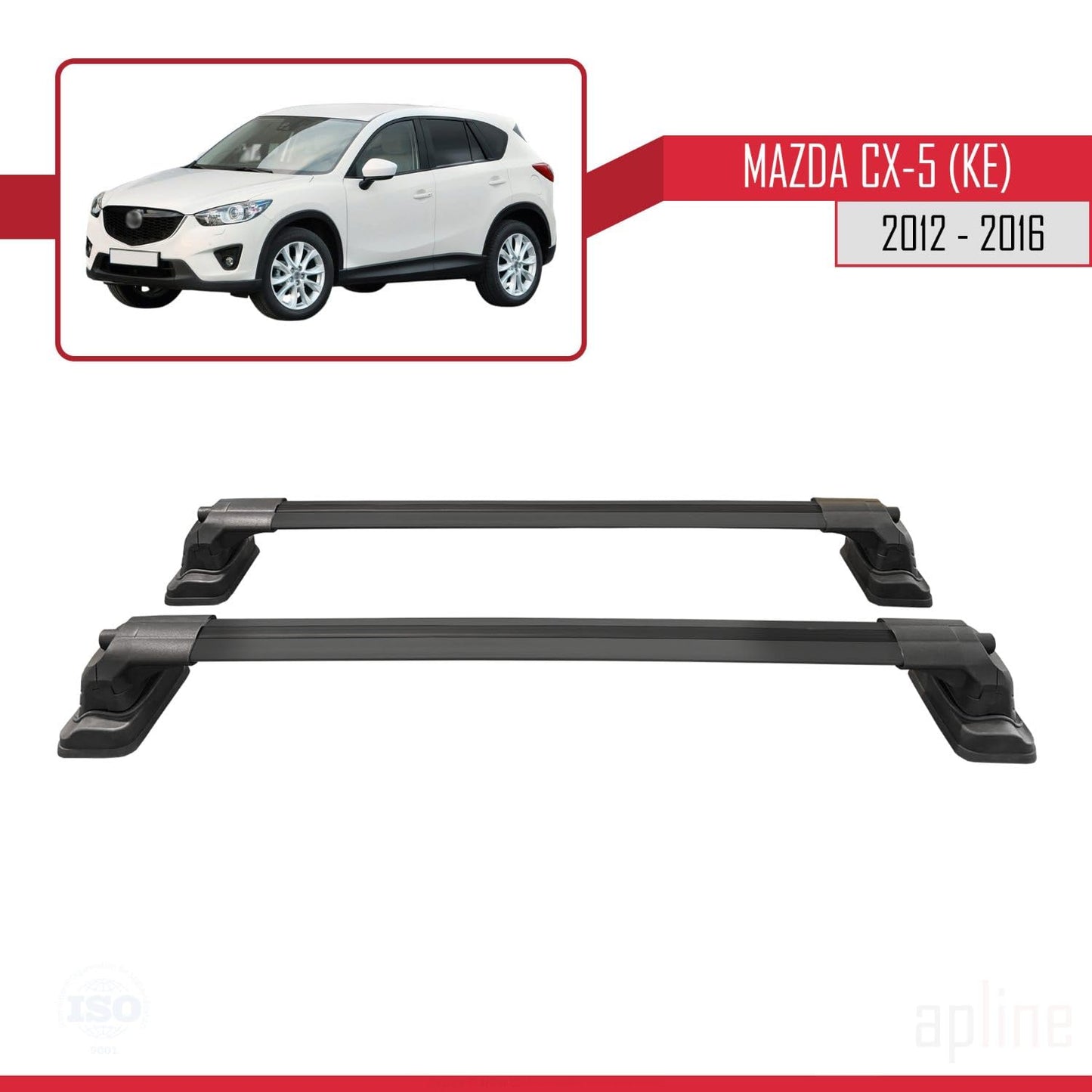 Compatible with Mazda CX-5 (KE) 2012-2016 ACE-3 Car Roof Rack Cross Bar Black Aluminium 2 Bars
