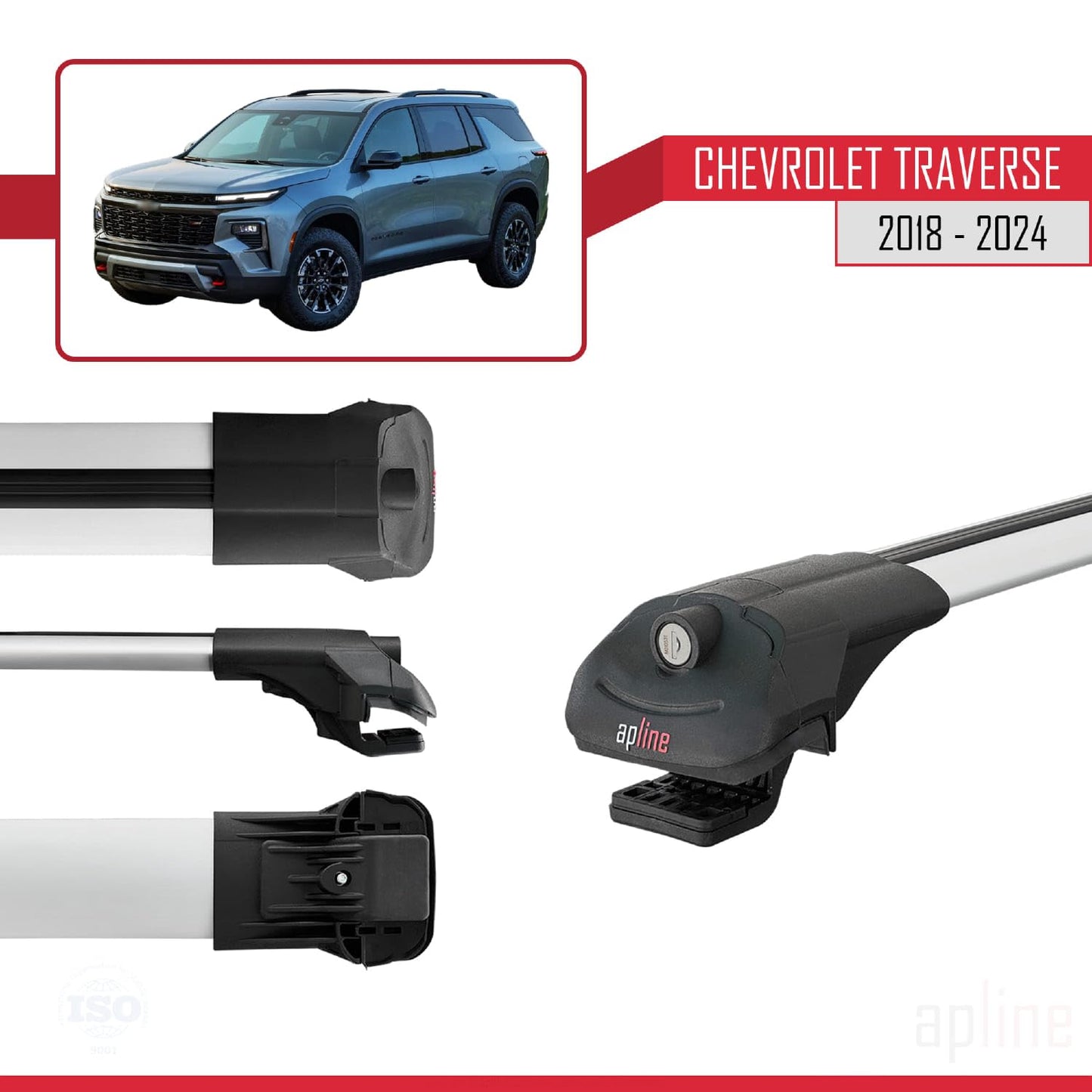 Compatible with Chevrolet Traverse 2018-2024 ACE-1 Car Roof Rack Cross Bar Grey Aluminium 2 Bars