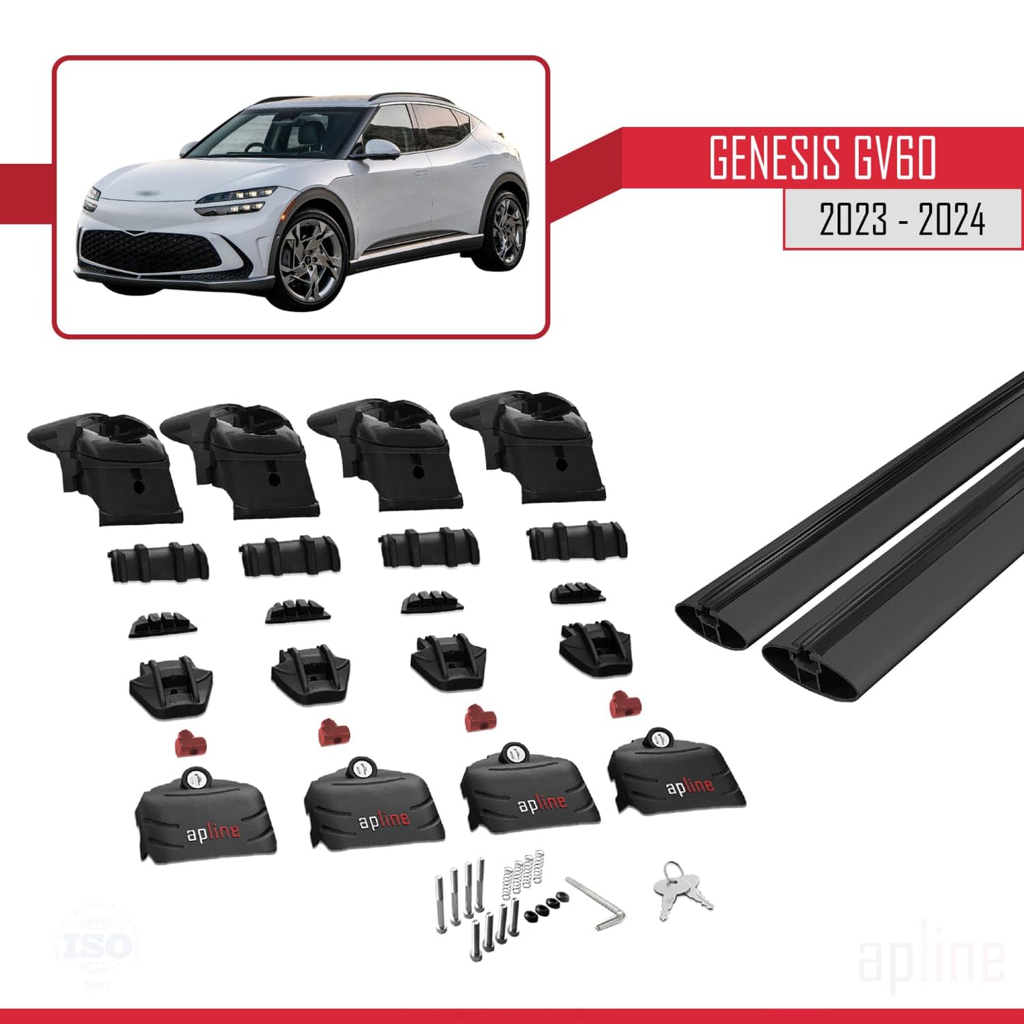 Compatible with Genesis GV60 2023-2024 ACE-2 Car Roof Rack Cross Bar Black Aluminium 2 Bars