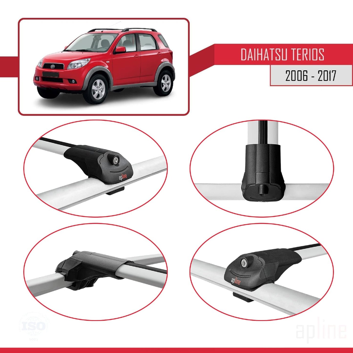 Compatible with Daihatsu Terios 2 (J200) 2006-2017 ACE-1 Car Roof Rack Cross Bar Grey Aluminium 3 Bars