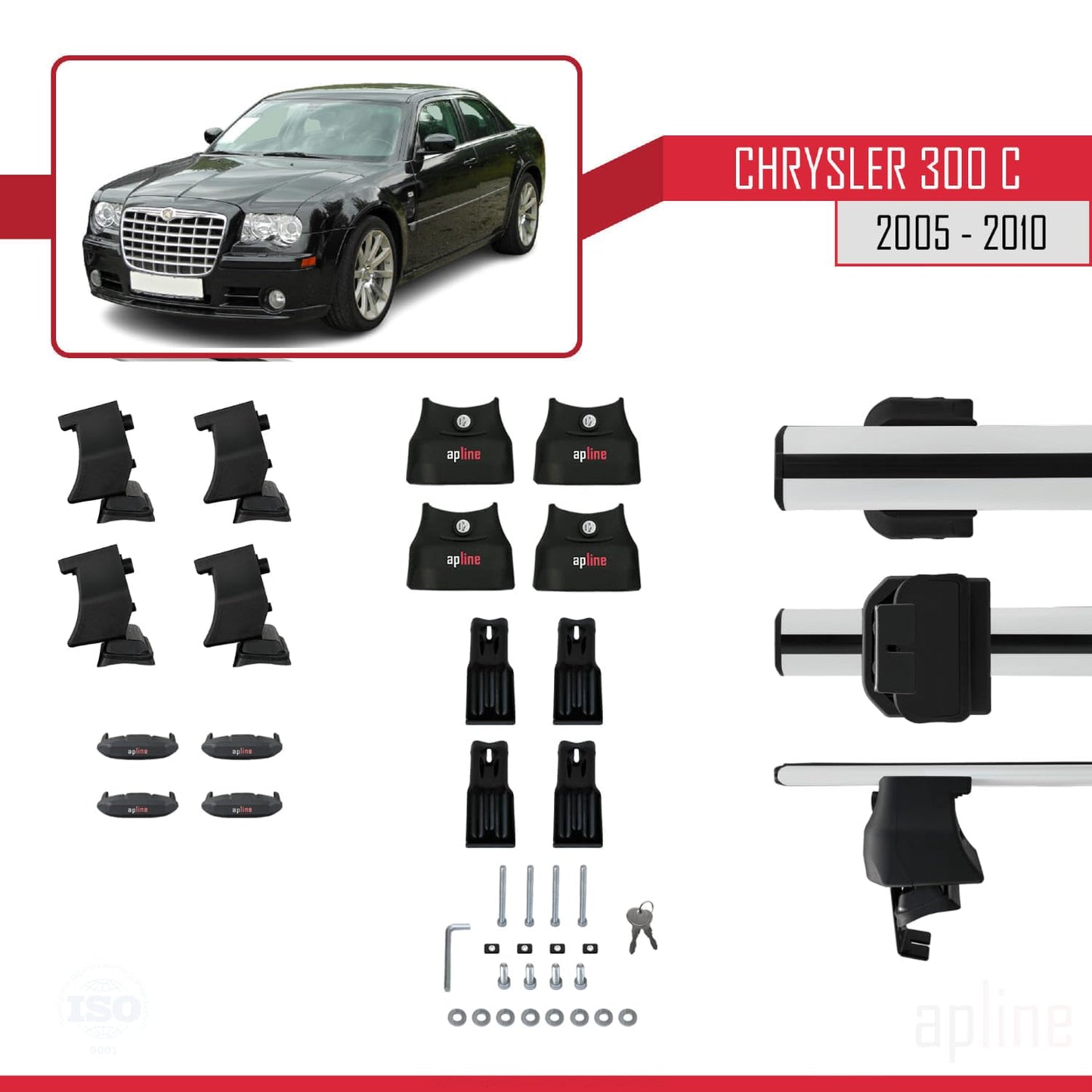 Compatible with Chrysler 300 C 2005-2010 ACE-4 Car Roof Rack Cross Bar Grey Aluminium 2 Bars