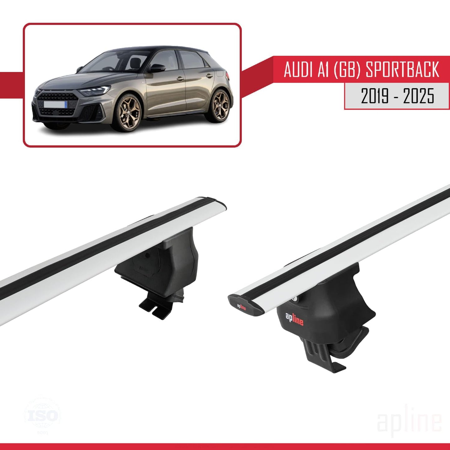 Compatible with Audi A1 (GB) Sportback 2019-2025 ACE-4 Car Roof Rack Cross Bar Grey Aluminium 2 Bars