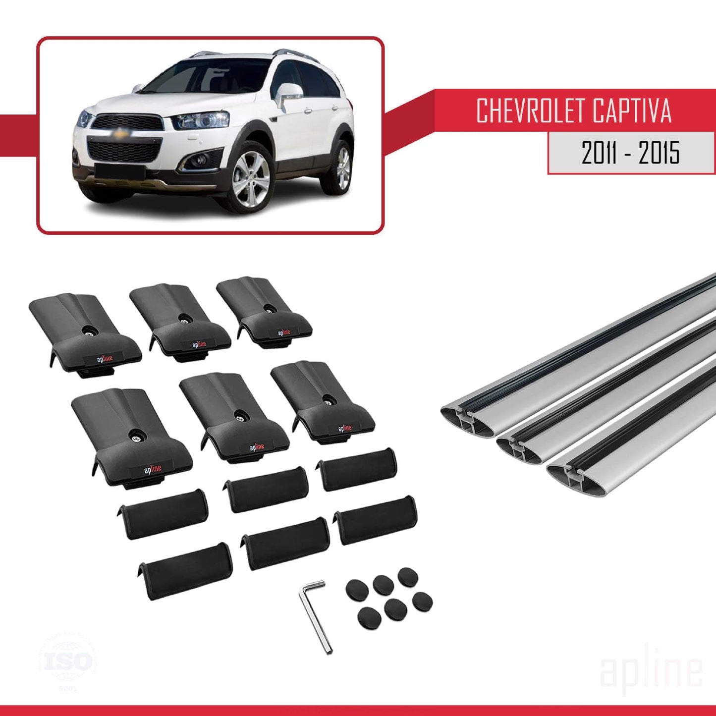 Compatible with Chevrolet Captiva 2011-2015 Fly Model Car Roof Rack Cross Bar Grey Aluminium 3 Bars