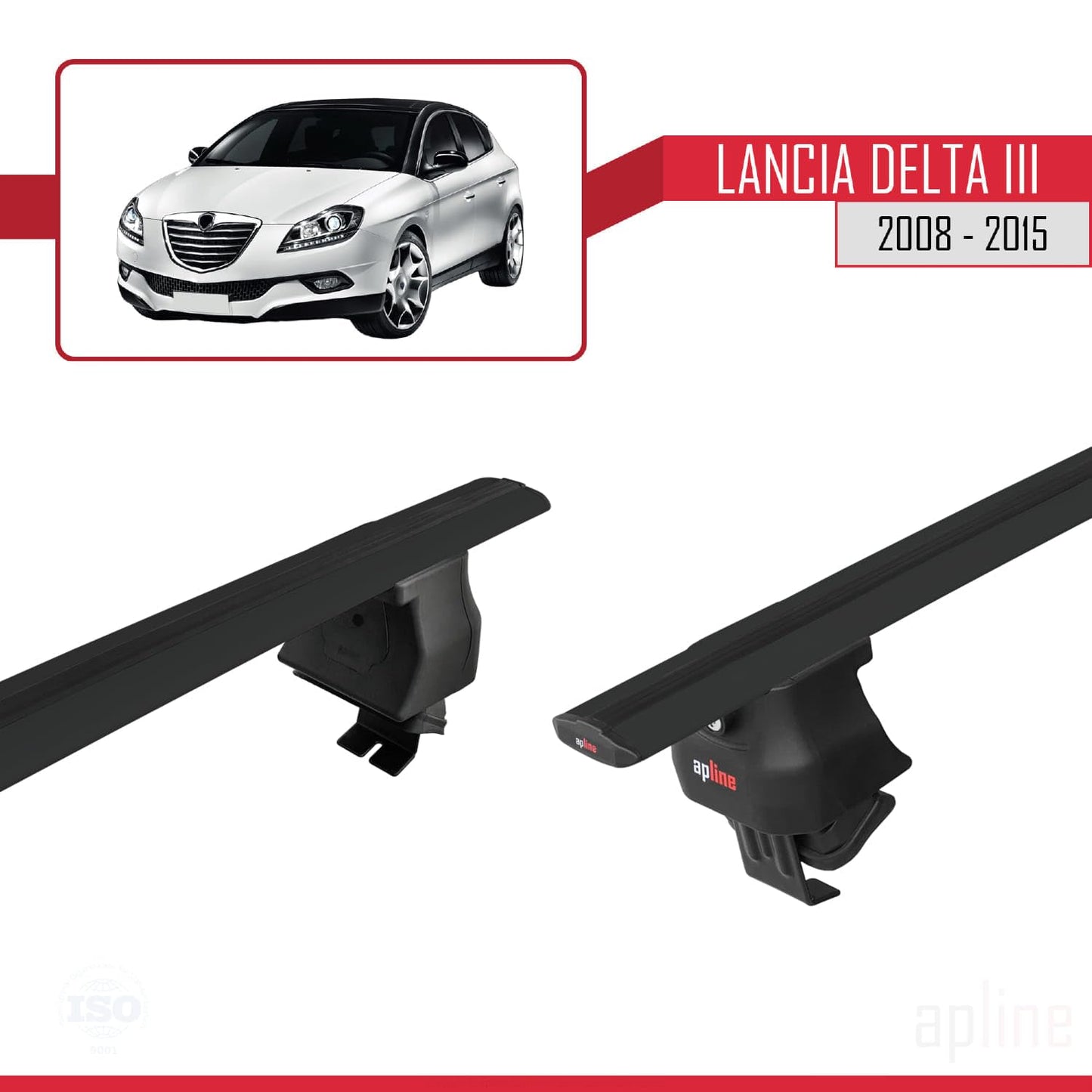 Compatible with Lancia Delta 3 2008-2015 ACE-4 Car Roof Rack Cross Bar Black Aluminium 2 Bars