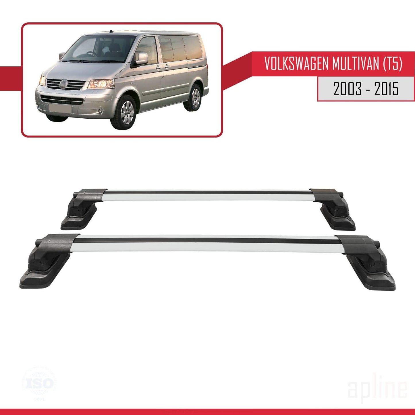 Compatible with Volkswagen Multivan (T5) 2003-2015 ACE-3 Car Roof Rack Cross Bar Grey Aluminium 2 Bars