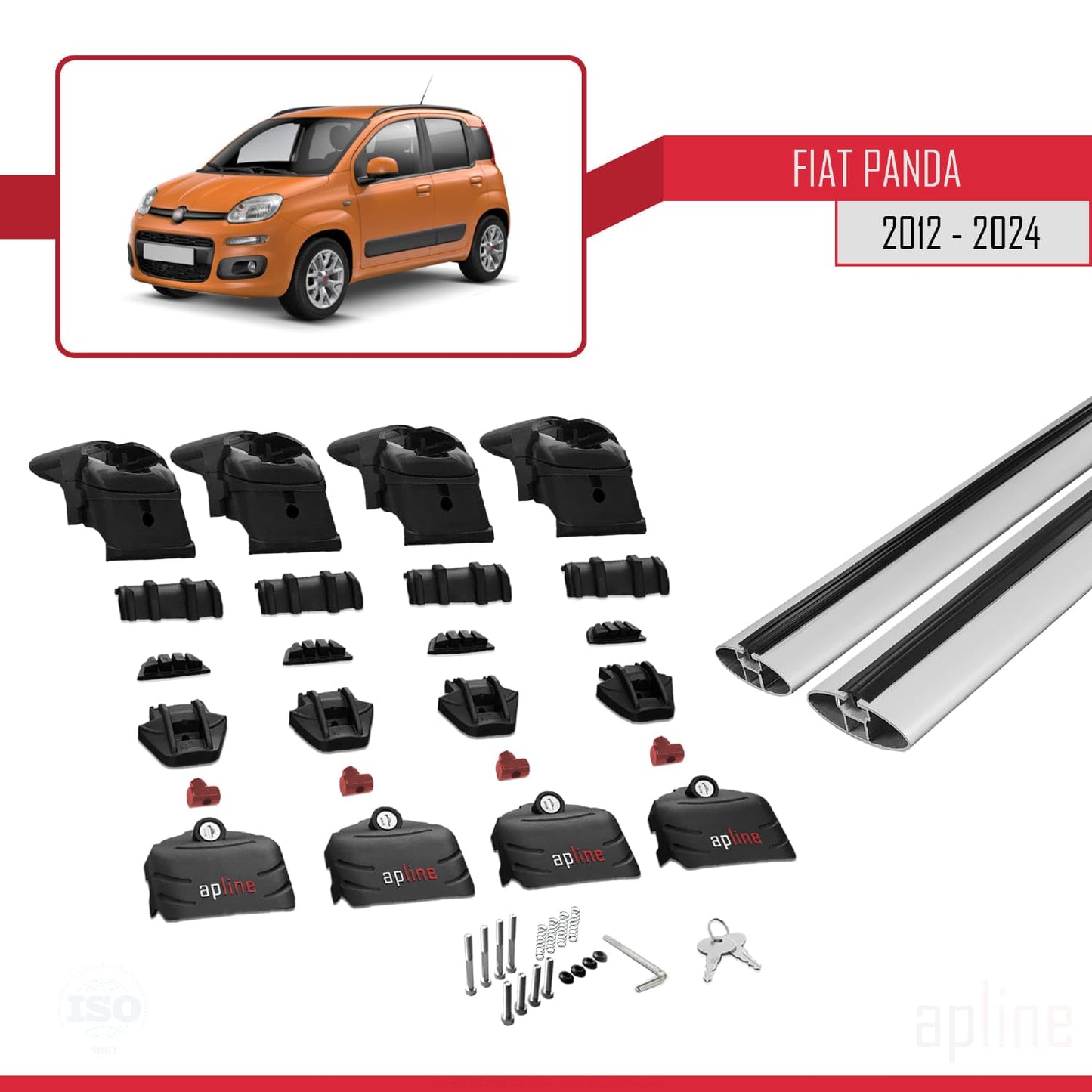 Compatible with Fiat Panda 3 (319) 2012-2024 ACE-2 Car Roof Rack Cross Bar Grey Aluminium 2 Bars