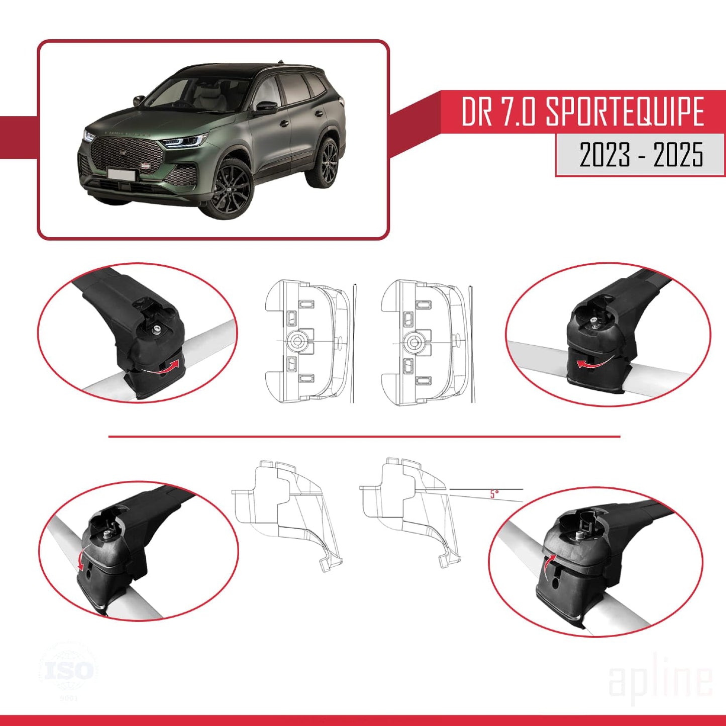 Compatible with DR 7.0 Sportequipe 7 (It) 2023-2025 ACE-2 Car Roof Rack Cross Bar Black Aluminium 2 Bars