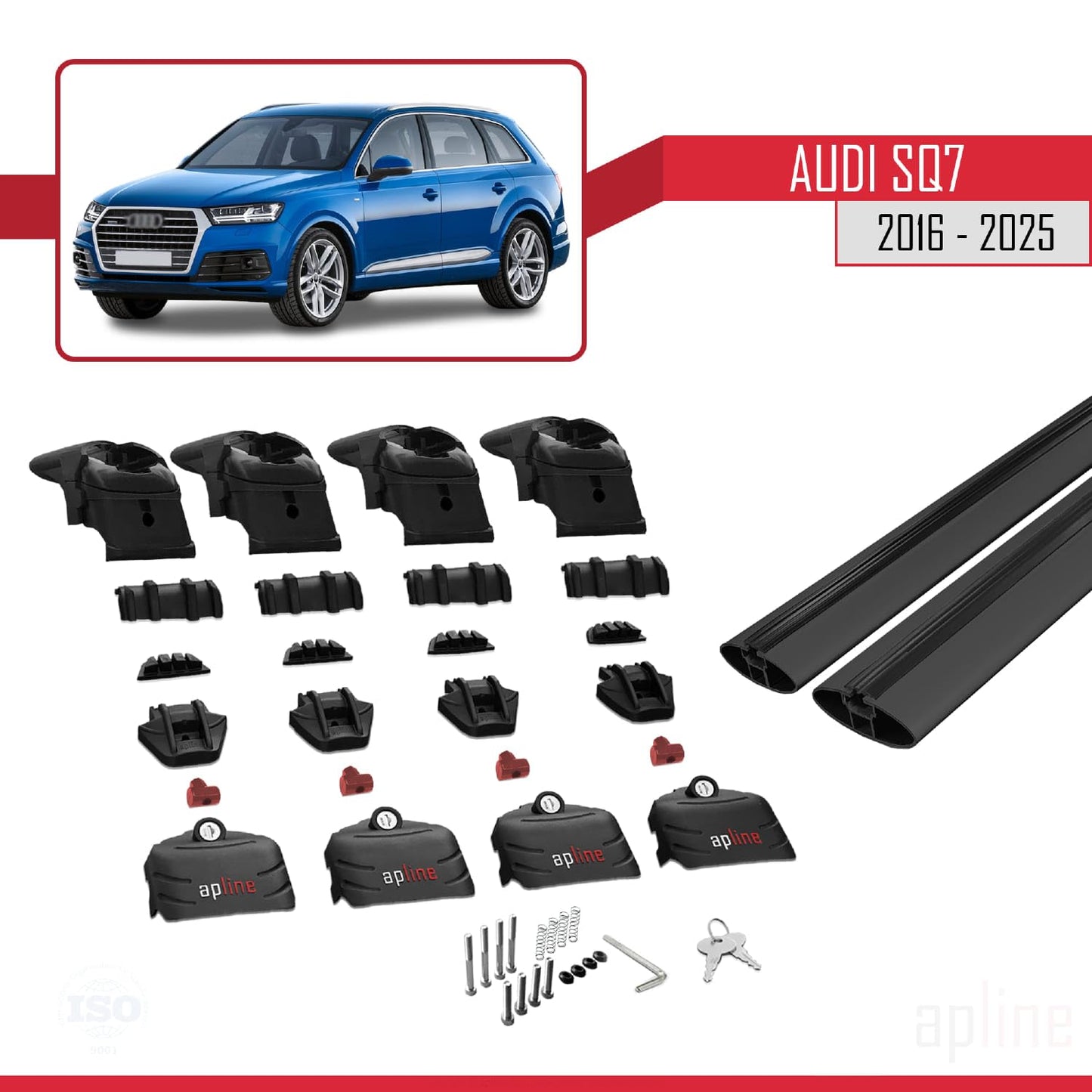Compatible with Audi SQ7 (4M) 2016-2025 ACE-2 Car Roof Rack Cross Bar Black Aluminium 2 Bars