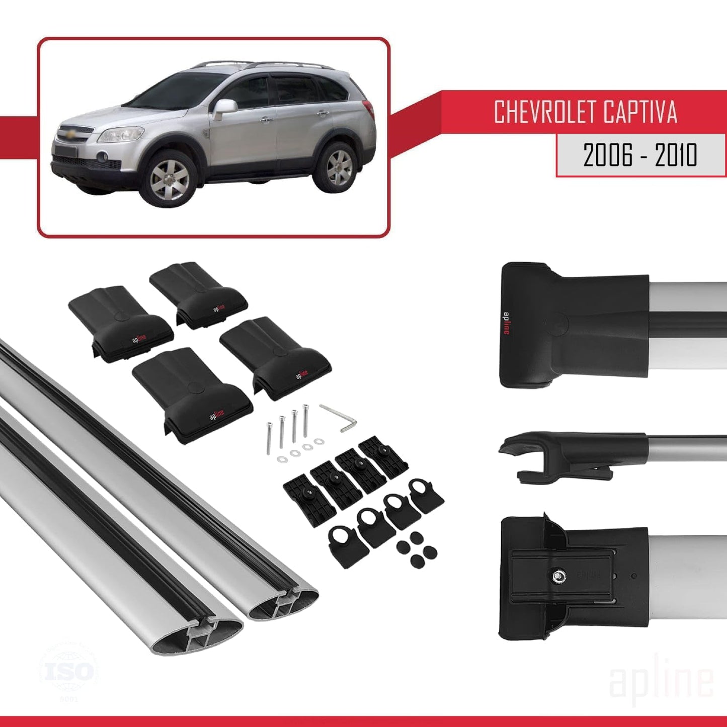 Compatible with Chevrolet Captiva 2006-2010 Fly Model Car Roof Rack Cross Bar Grey Aluminium 2 Bars
