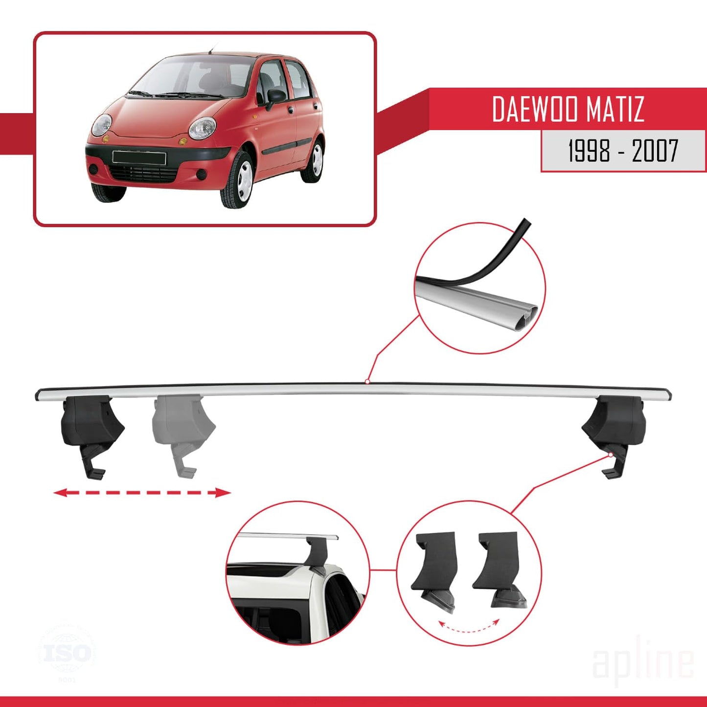Compatible with Daewoo Matiz 1998-2007 ACE-4 Car Roof Rack Cross Bar Grey Aluminium 2 Bars