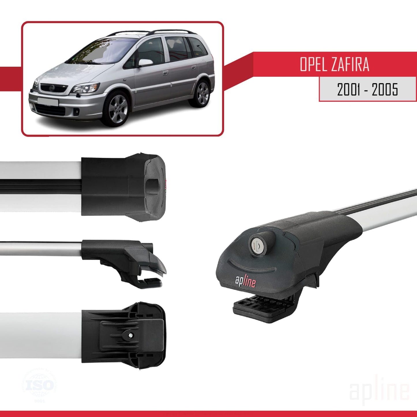 Compatible with Opel Zafira A (T98) 2001-2005 ACE-1 Car Roof Rack Cross Bar Grey Aluminium 2 Bars