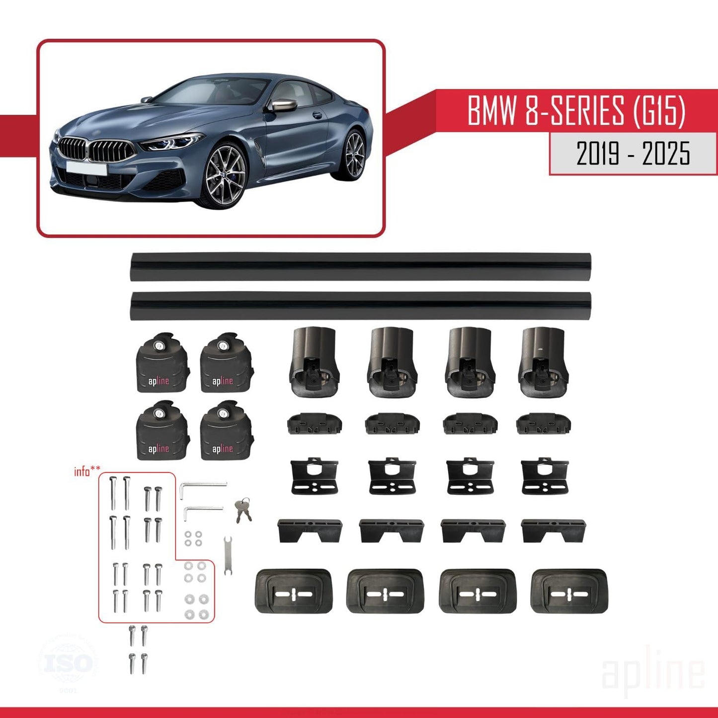 Compatible with BMW 8 Series (G15) 2019-2025 ACE-3 Car Roof Rack Cross Bar Black Aluminium 2 Bars