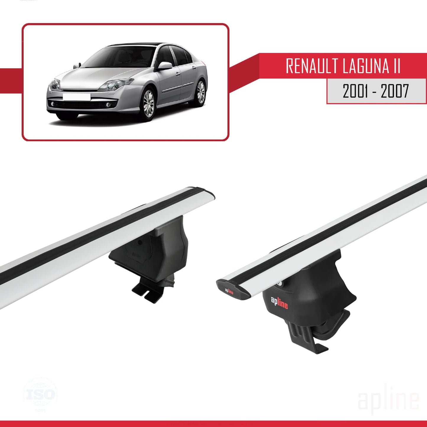 Compatible with Renault Laguna 2 (X74) 2001-2007 ACE-4 Car Roof Rack Cross Bar Grey Aluminium 2 Bars