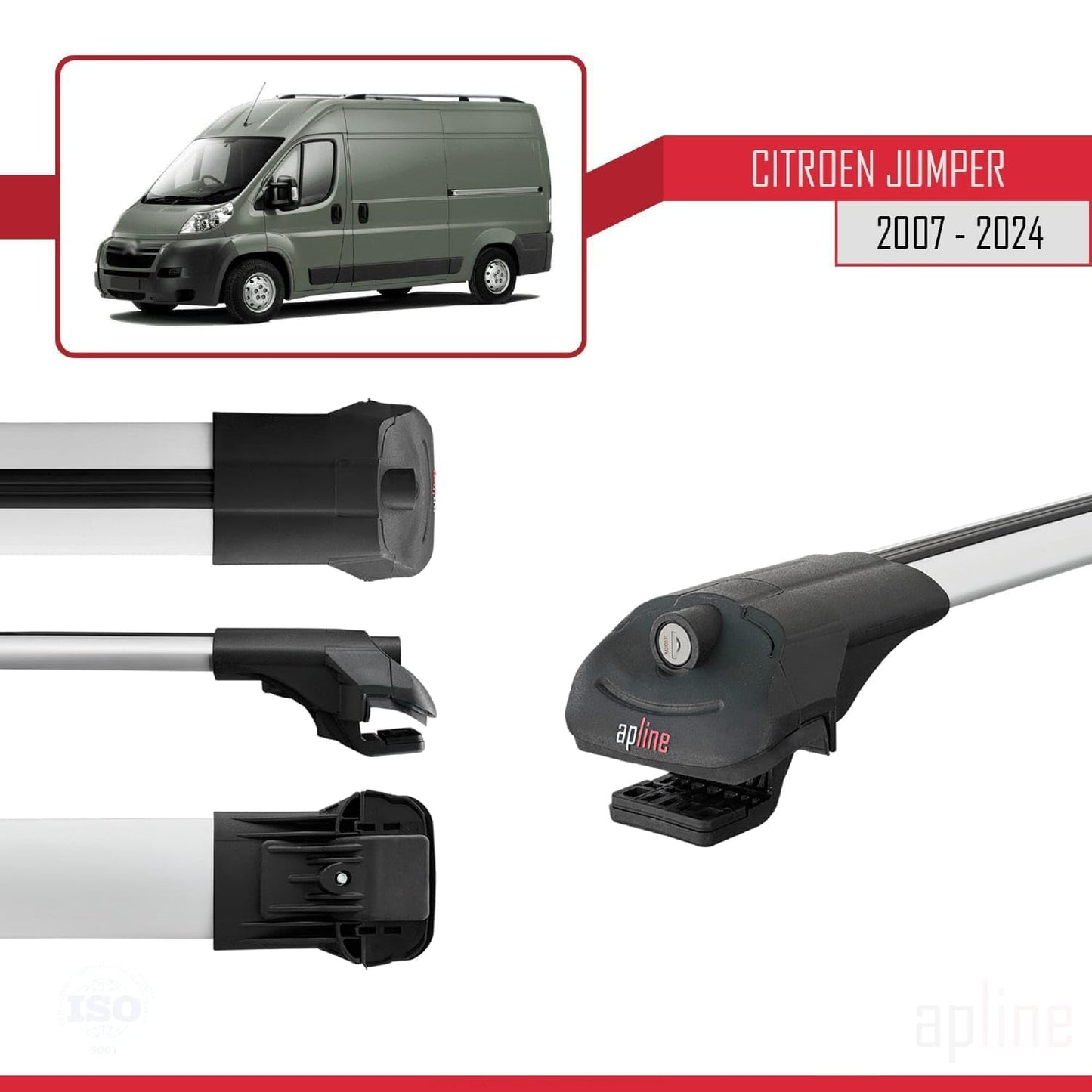 Compatible with Citroen Jumper 2 2007-2024 ACE-1 Car Roof Rack Cross Bar Grey Aluminium 4 Bars