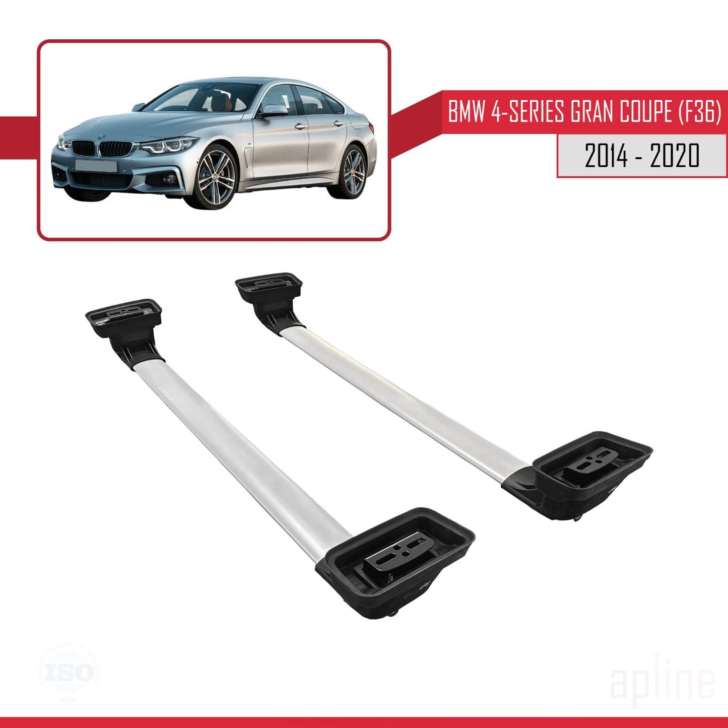 Compatible with BMW 4 Series Gran Coupe (F36) 2014-2020 ACE-3 Car Roof Rack Cross Bar Grey Aluminium 2 Bars