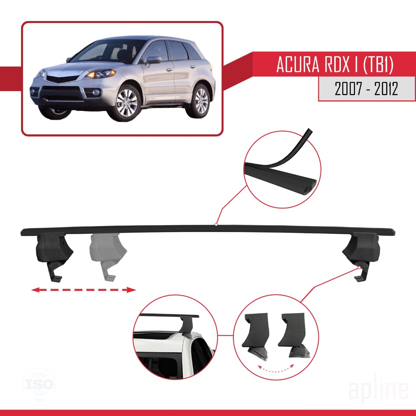 Compatible with Acura RDX (TB1/2) 2007-2012 ACE-4 Car Roof Rack Cross Bar Black Aluminium 2 Bars