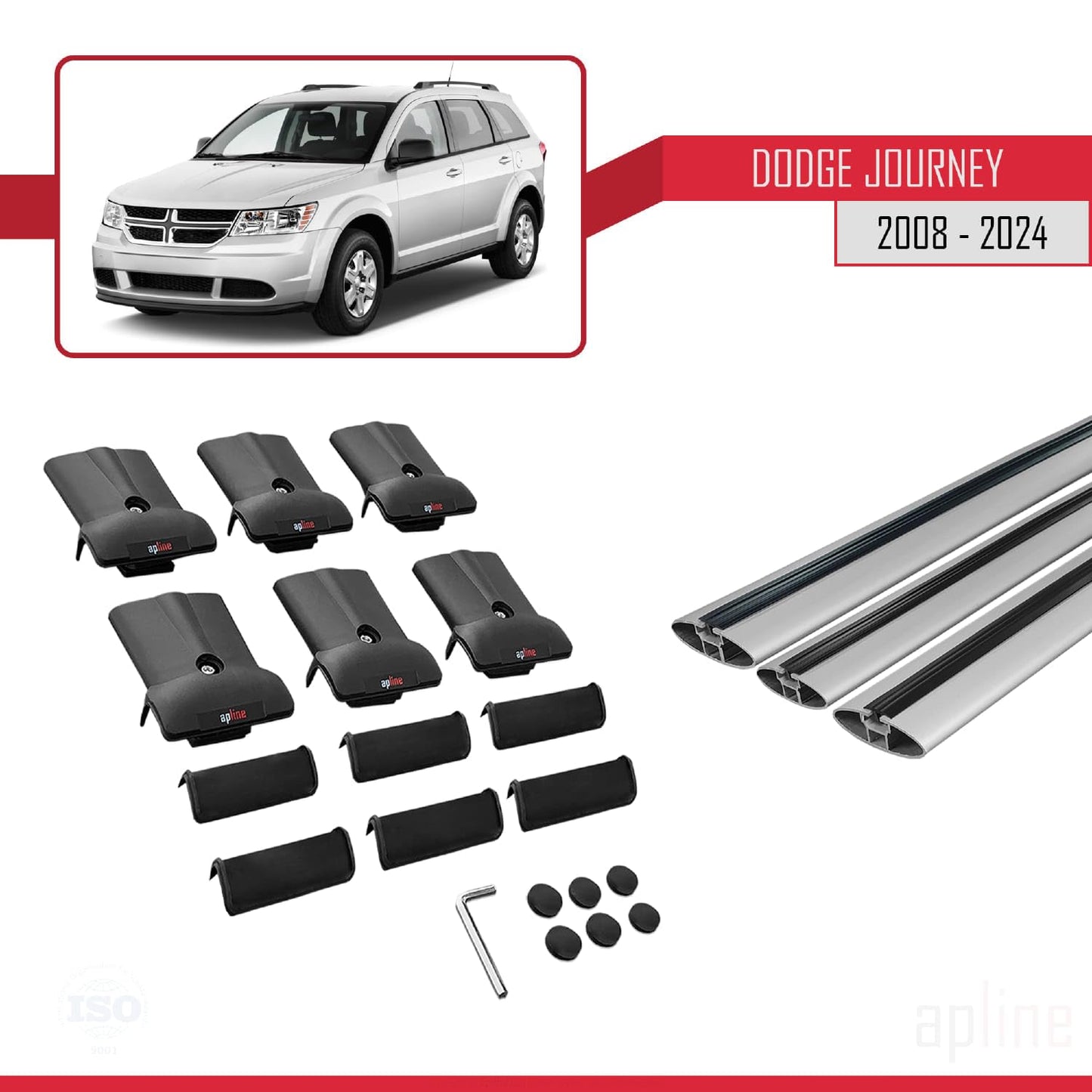 Compatible with Dodge Journey 2008-2024 Fly Model Car Roof Rack Cross Bar Grey Aluminium 3 Bars