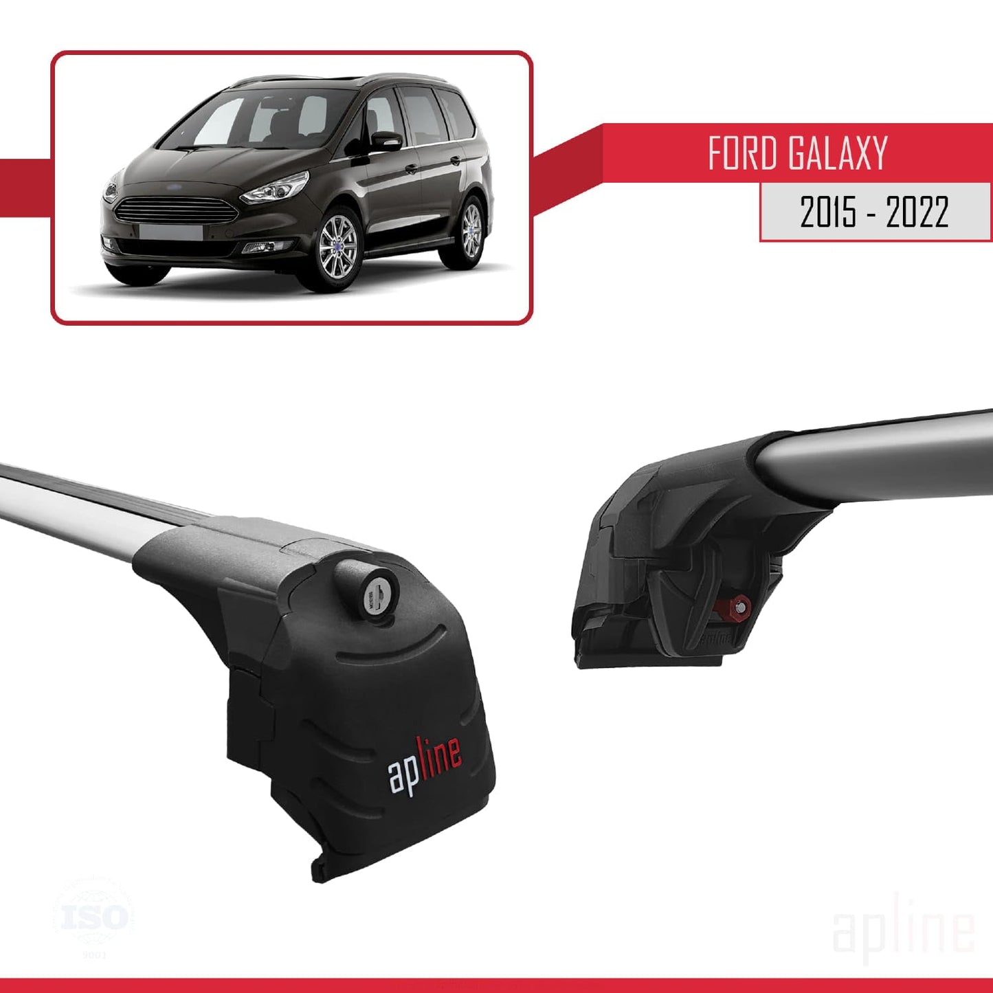 Compatible with Ford Galaxy 2 (CD390) 2015-2022 ACE-2 Car Roof Rack Cross Bar Grey Aluminium 2 Bars