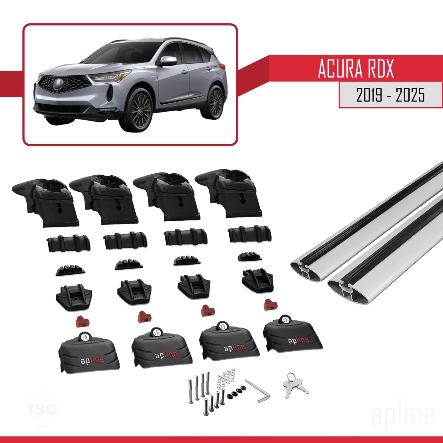Compatible with Acura RDX 2019-2025 ACE-2 Car Roof Rack Cross Bar Grey Aluminium 2 Bars