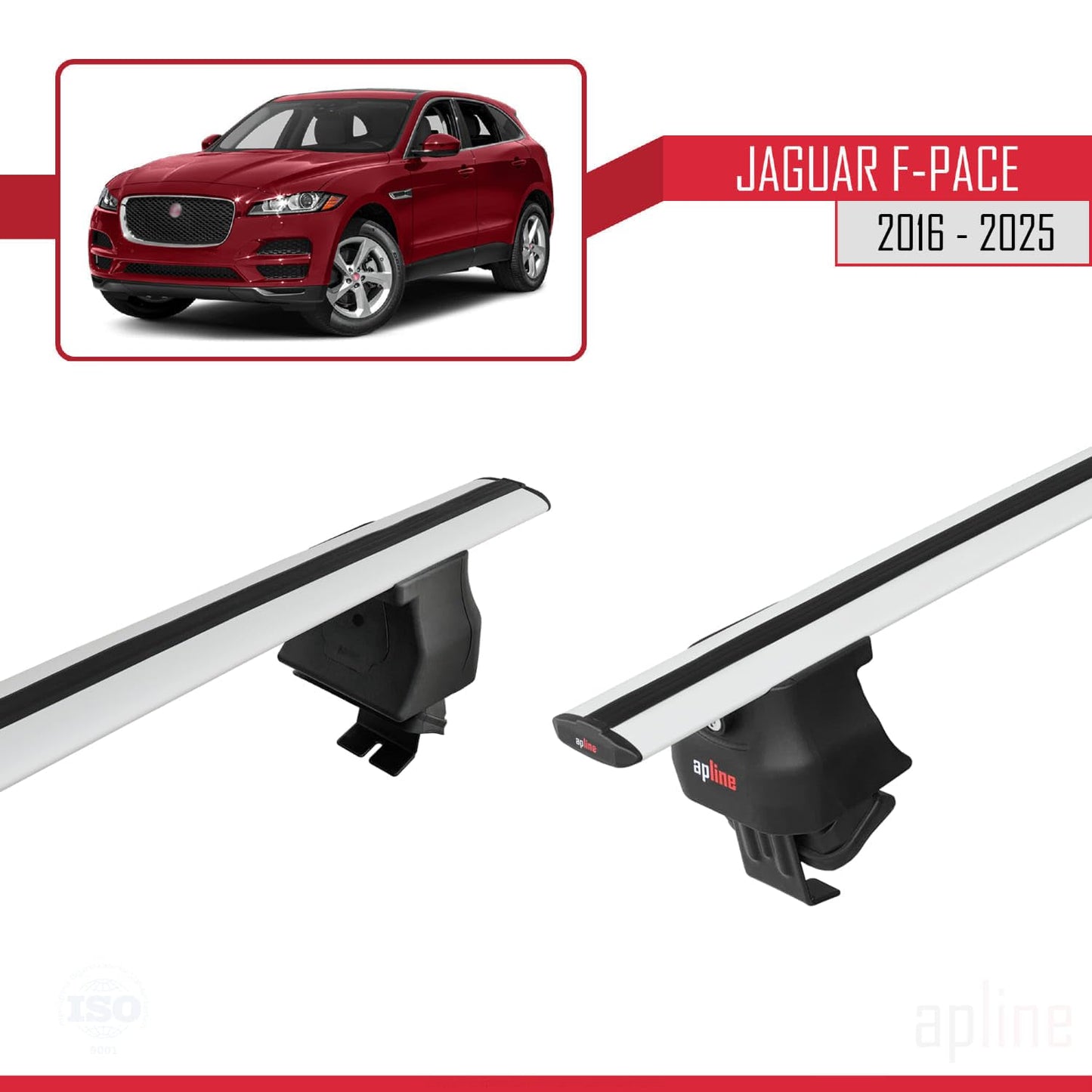 Compatible with Jaguar F-Pace (X761) 2016-2025 ACE-4 Car Roof Rack Cross Bar Grey Aluminium 2 Bars