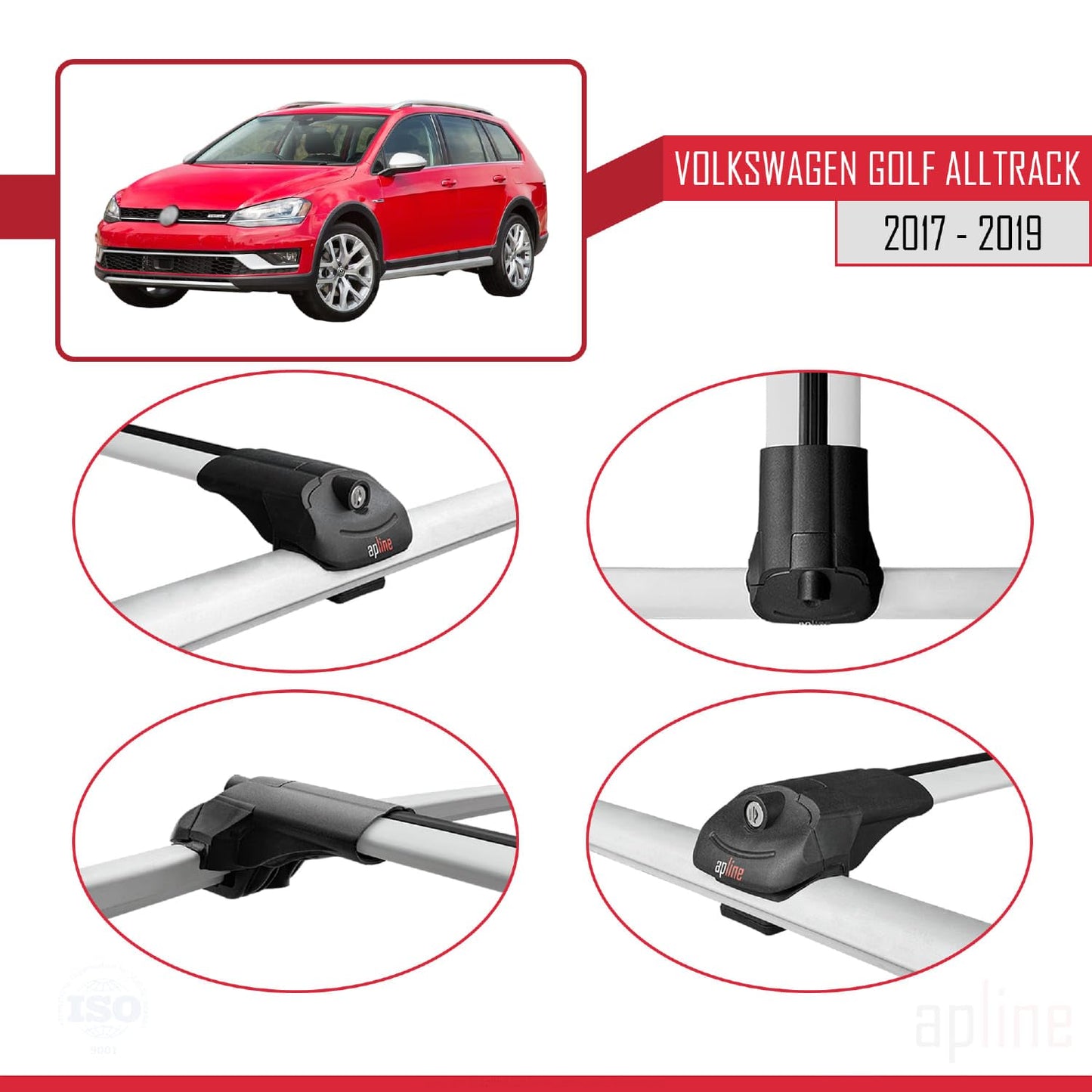 Compatible with VW Golf Alltrack Mk7 2017-2019 ACE-1 Car Roof Rack Cross Bar Grey Aluminium 3 Bars
