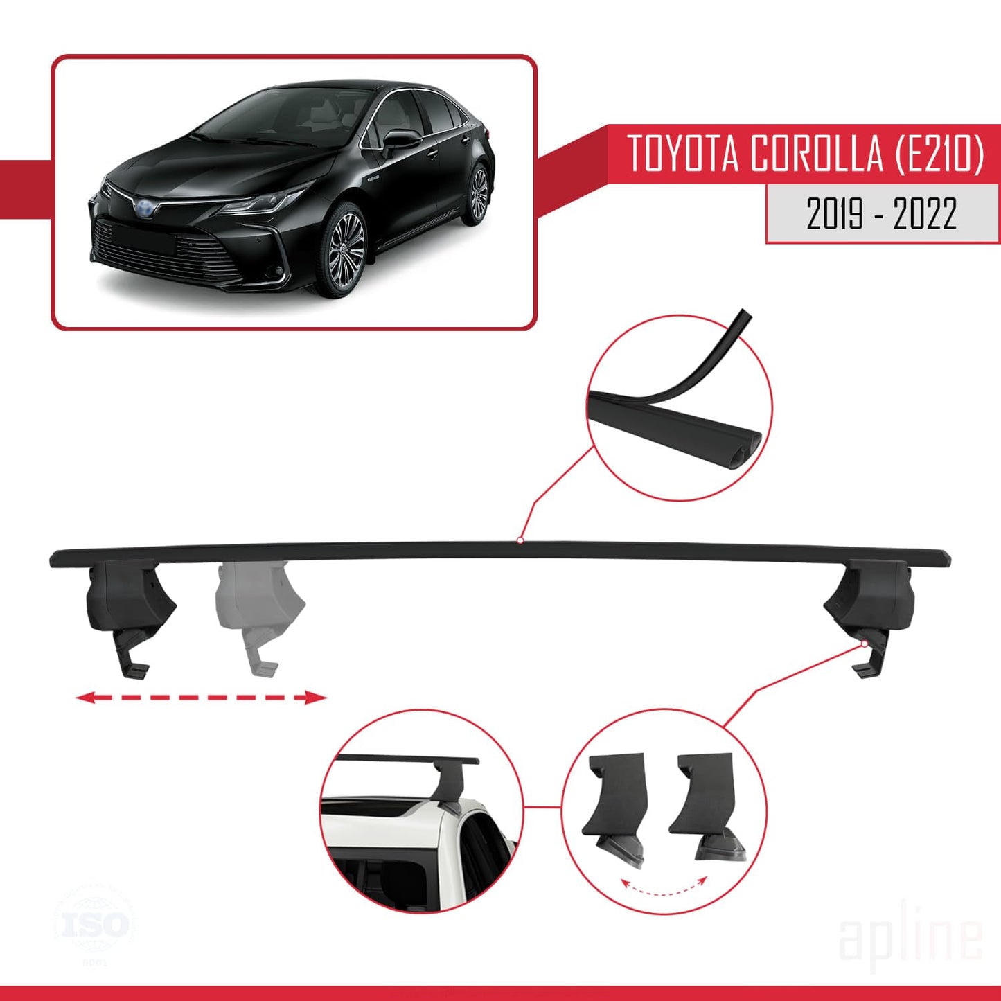 Compatible with Toyota Corolla 12 (E210) Sedan 2019-2022 ACE-4 Car Roof Rack Cross Bar Black Aluminium 2 Bars