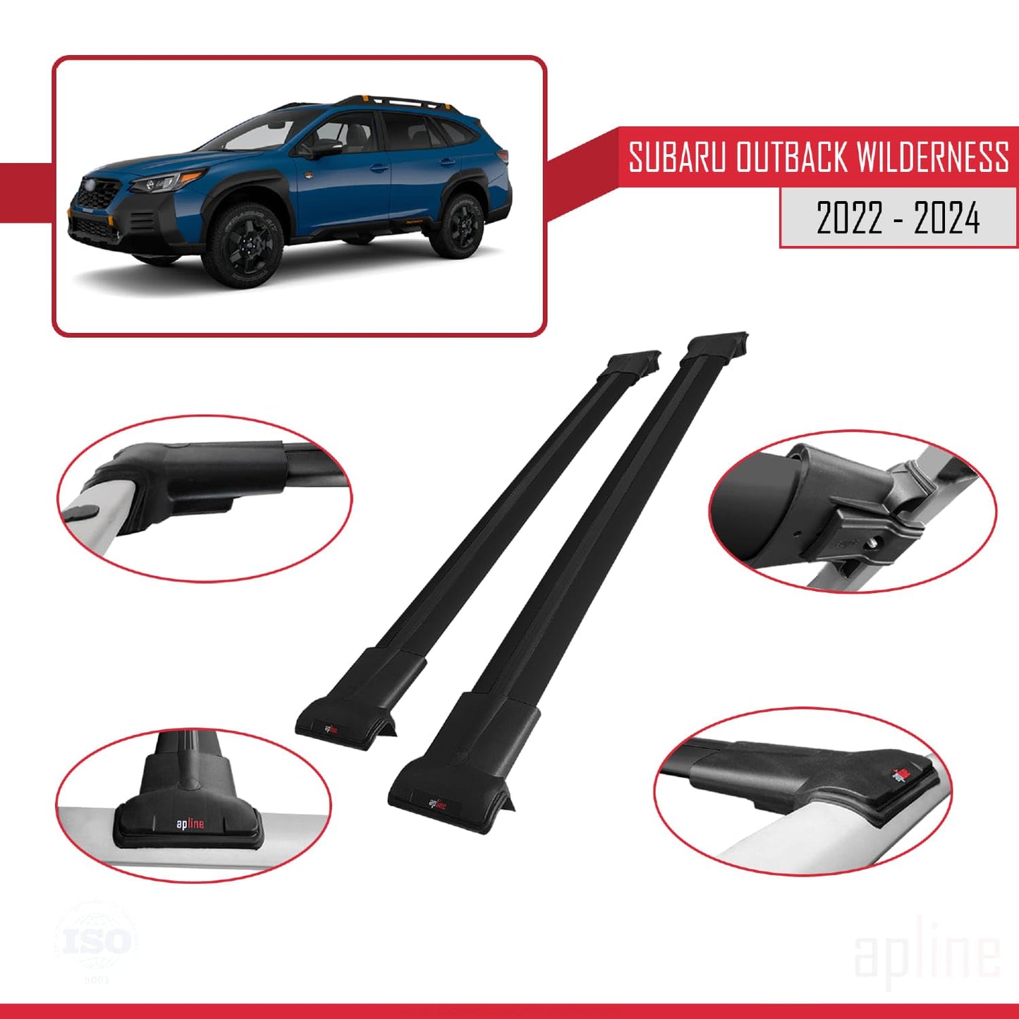 Compatible with Subaru Outback Wilderness 2022-2024 Fly Model Car Roof Rack Cross Bar Black Aluminium 2 Bars