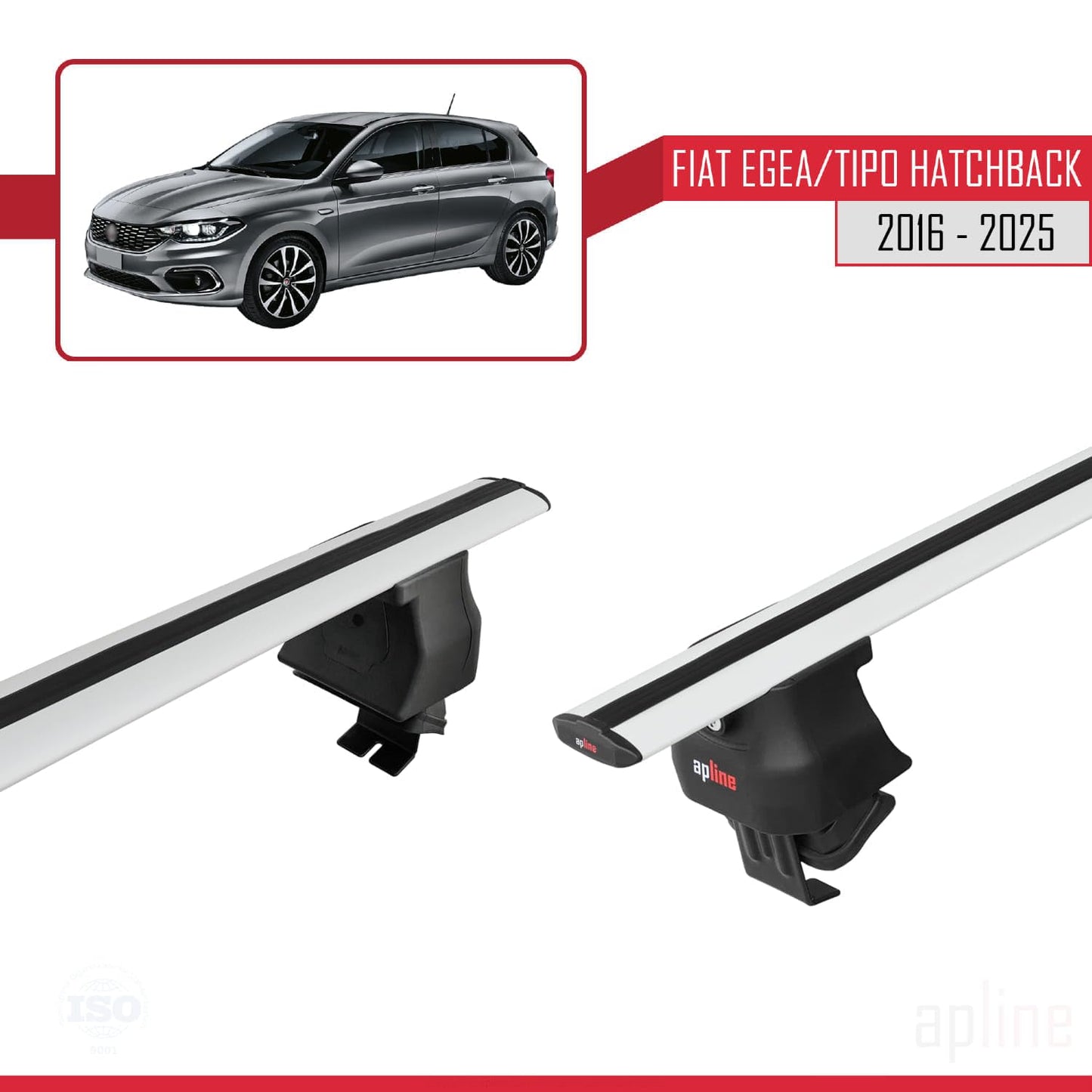Compatible with Fiat Egea HB 2016-2025 ACE-4 Car Roof Rack Cross Bar Grey Aluminium 2 Bars
