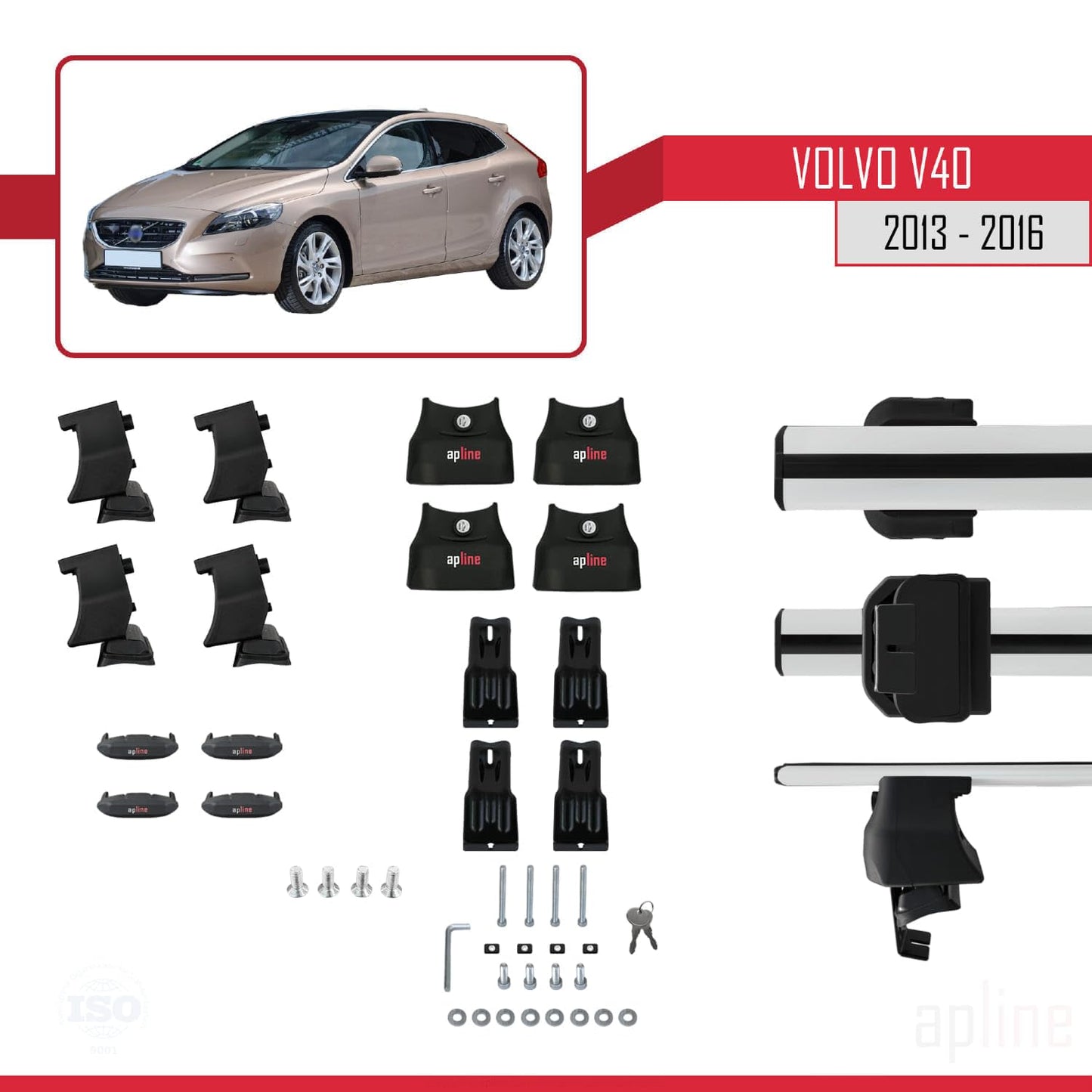 Compatible with Volvo V40 Pre-Facelift 2013-2016 ACE-4 Car Roof Rack Cross Bar Grey Aluminium 2 Bars