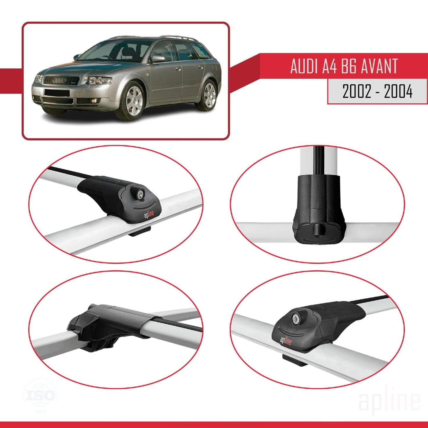 Compatible with Audi A4 (B6) Avant 2002-2004 ACE-1 Car Roof Rack Cross Bar Grey Aluminium 2 Bars