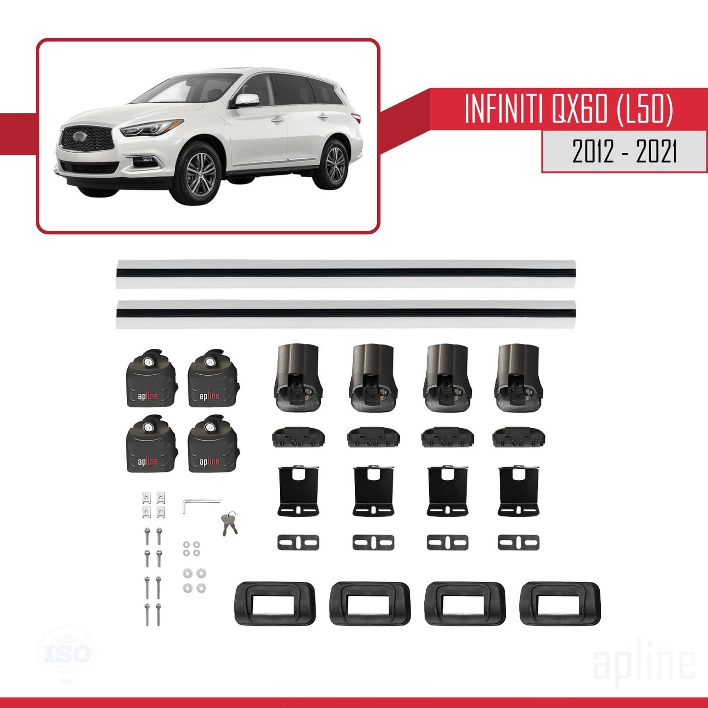 Compatible with Infiniti QX60 (L50) 2012-2021 ACE-3 Car Roof Rack Cross Bar Grey Aluminium 2 Bars