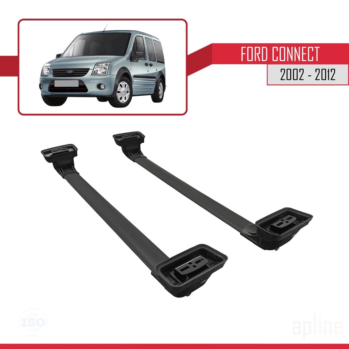 Compatible with Ford Connect 2002-2012 ACE-3 Car Roof Rack Cross Bar Black Aluminium 2 Bars