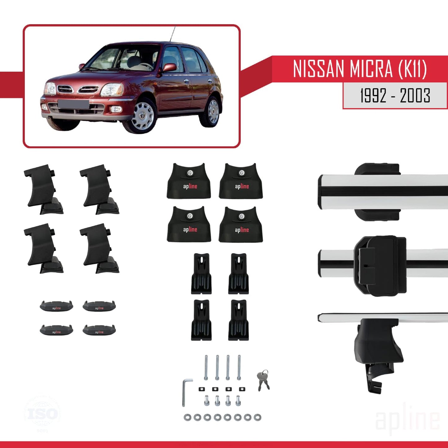 Compatible with Nissan Micra 2 (K11) 1992-2003 ACE-4 Car Roof Rack Cross Bar Grey Aluminium 2 Bars