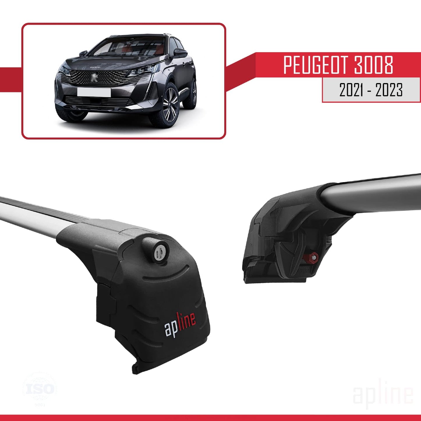 Compatible with Peugeot 3008 II (P84) Post-Facelift 2021-2023 ACE-2 Car Roof Rack Cross Bar Grey Aluminium 2 Bars