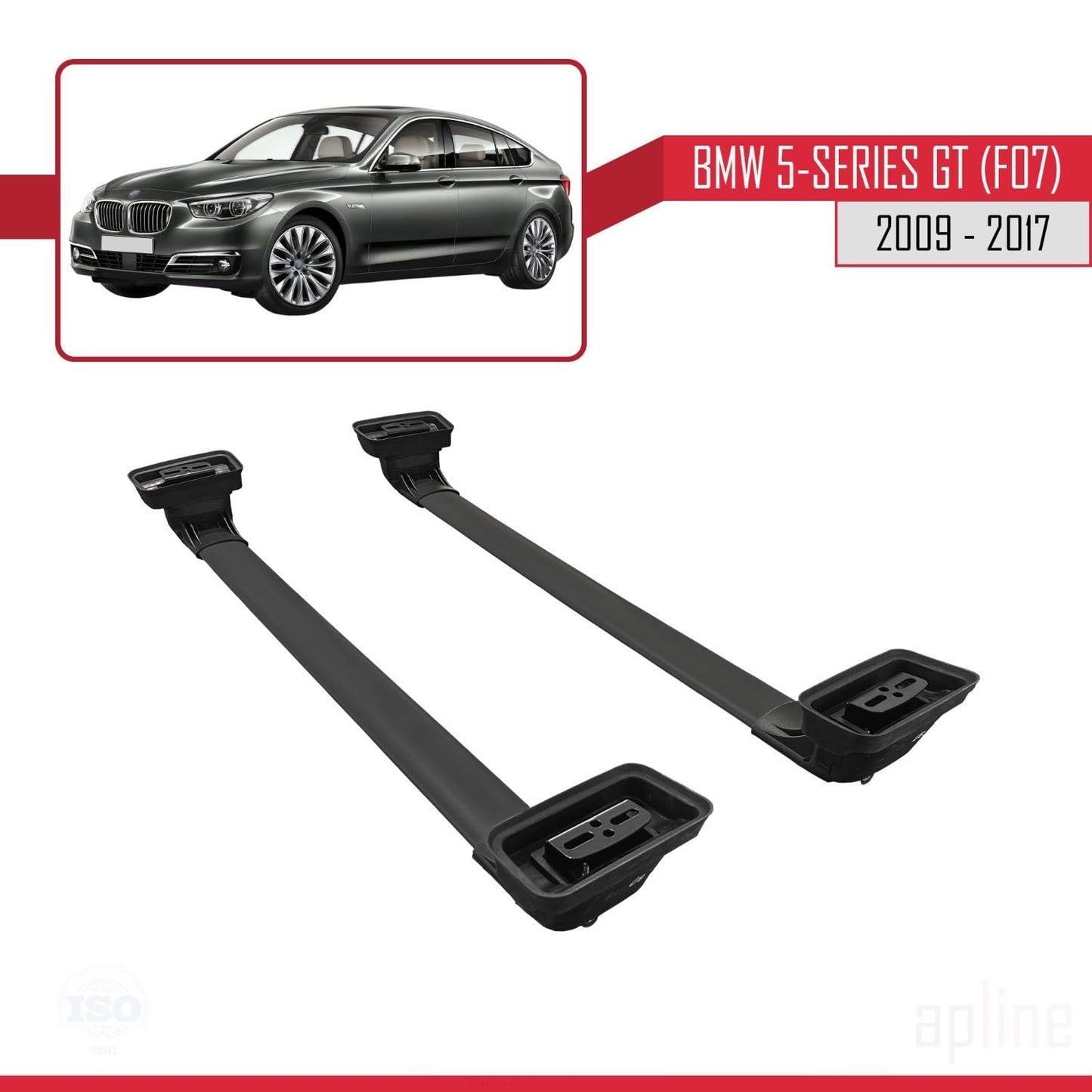 Compatible with BMW 5 Series Gran Turismo (F07) 2009-2017 ACE-3 Car Roof Rack Cross Bar Black Aluminium 2 Bars