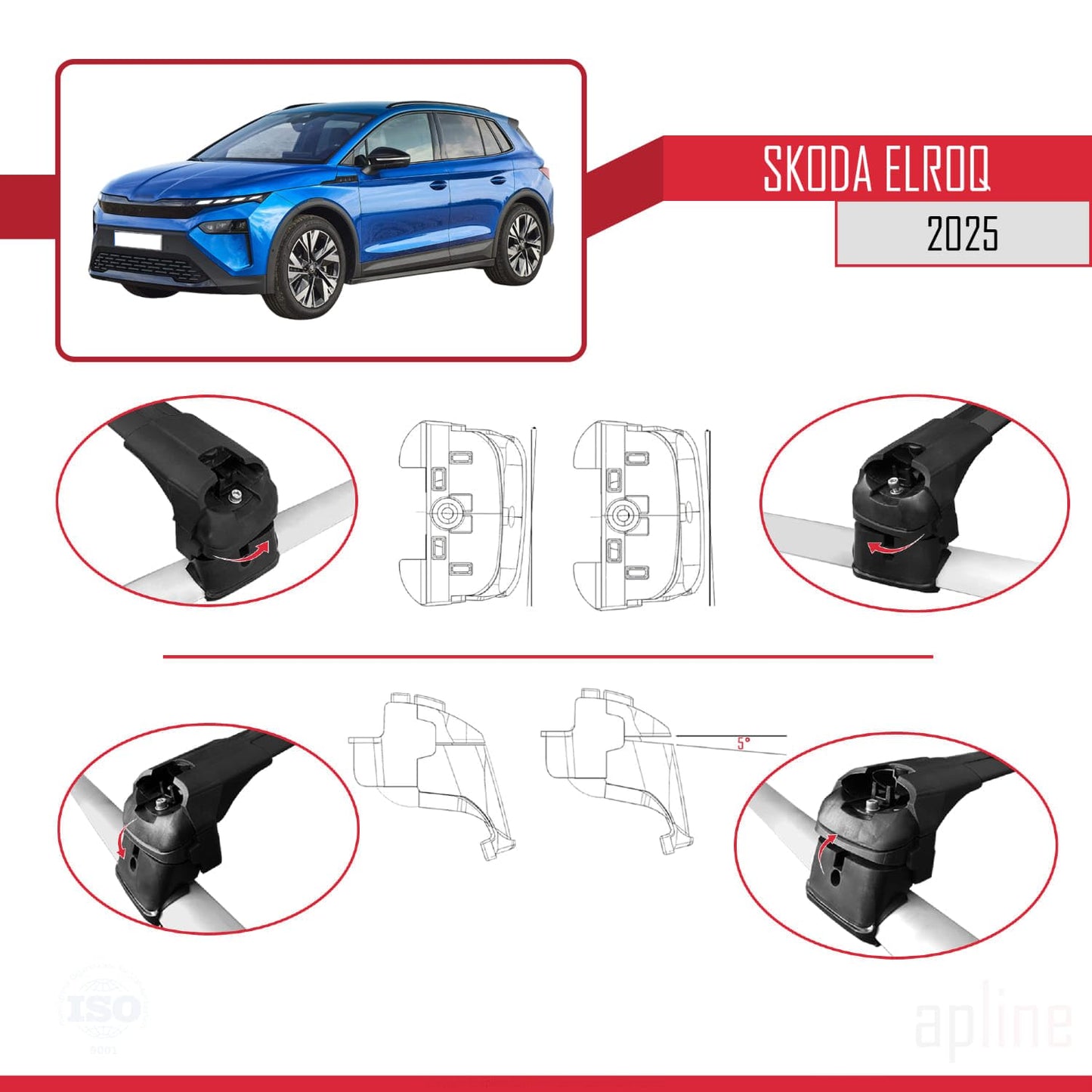 Compatible with Skoda Elroq 2025 ACE-2 Car Roof Rack Cross Bar Black Aluminium 2 Bars