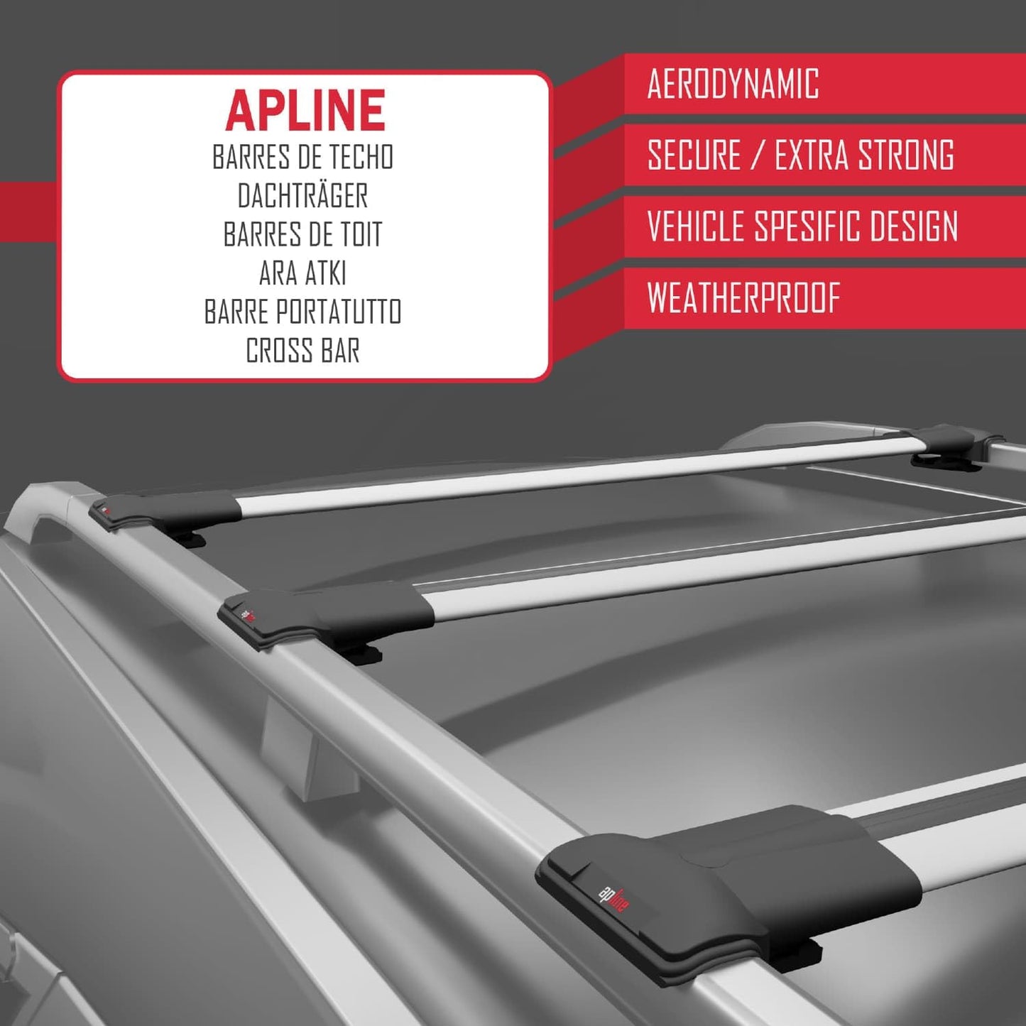 Compatible with Kia Soul (AM) HB 2009-2013 Fly Model Car Roof Rack Cross Bar Grey Aluminium 3 Bars