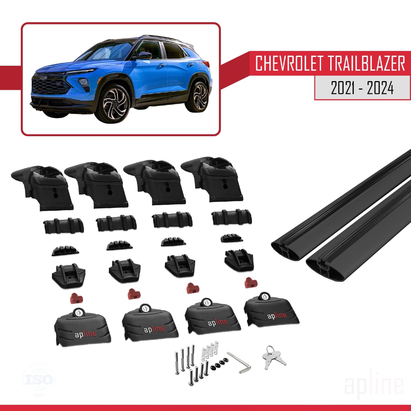 Compatible with Chevrolet Trailblazer 2021-2024 ACE-2 Car Roof Rack Cross Bar Black Aluminium 2 Bars