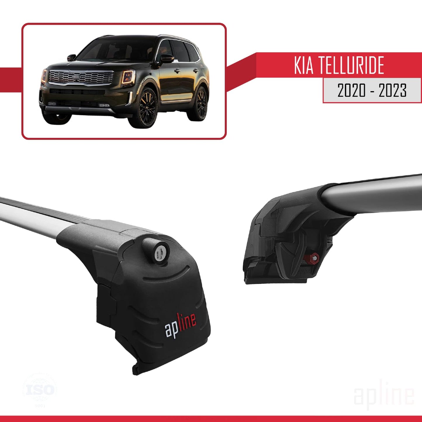 Compatible with Kia Telluride 2020-2024 ACE-2 Car Roof Rack Cross Bar Grey Aluminium 2 Bars