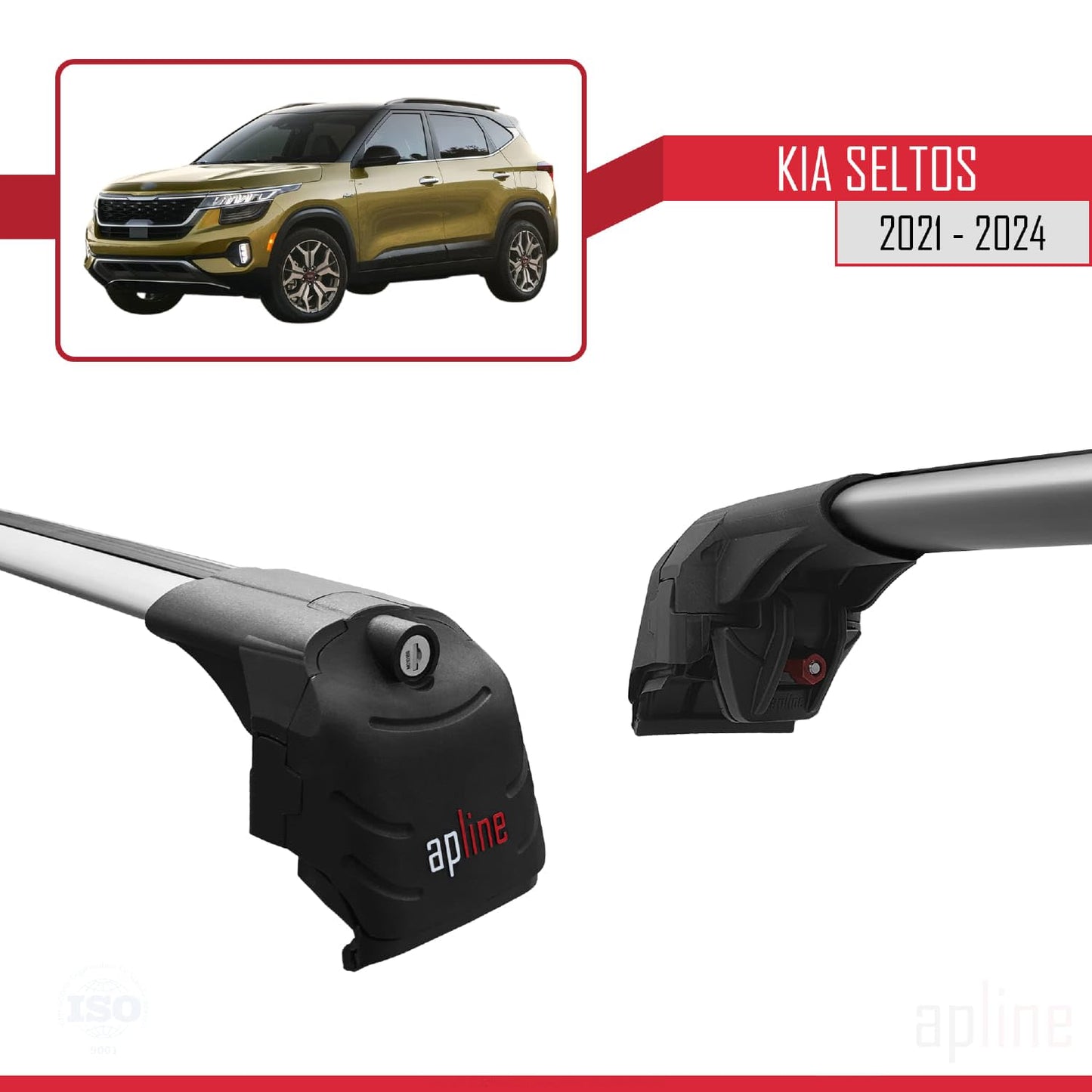 Compatible with Kia Seltos 2021-2024 ACE-2 Car Roof Rack Cross Bar Grey Aluminium 2 Bars