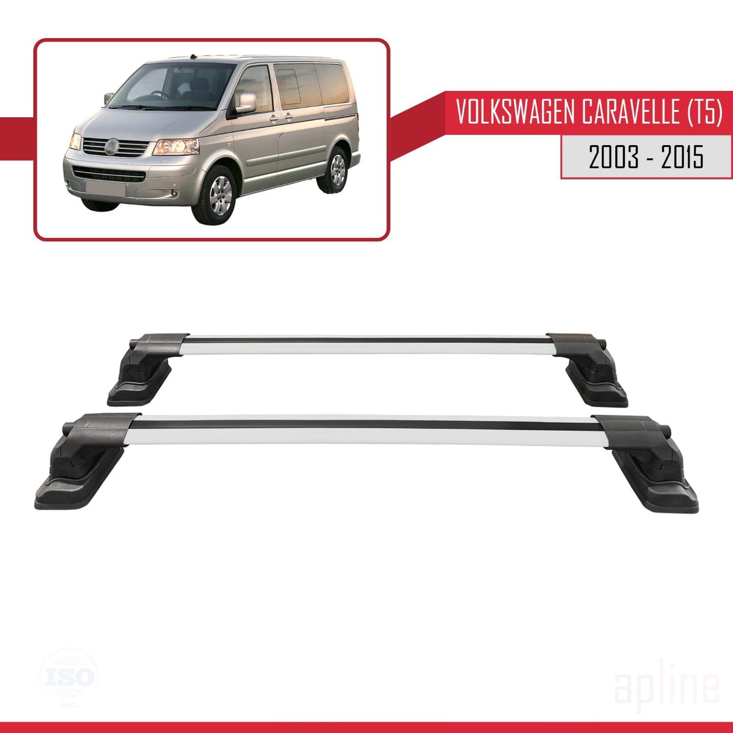 Compatible with Volkswagen Caravelle (T5) 2003-2015 ACE-3 Car Roof Rack Cross Bar Grey Aluminium 2 Bars