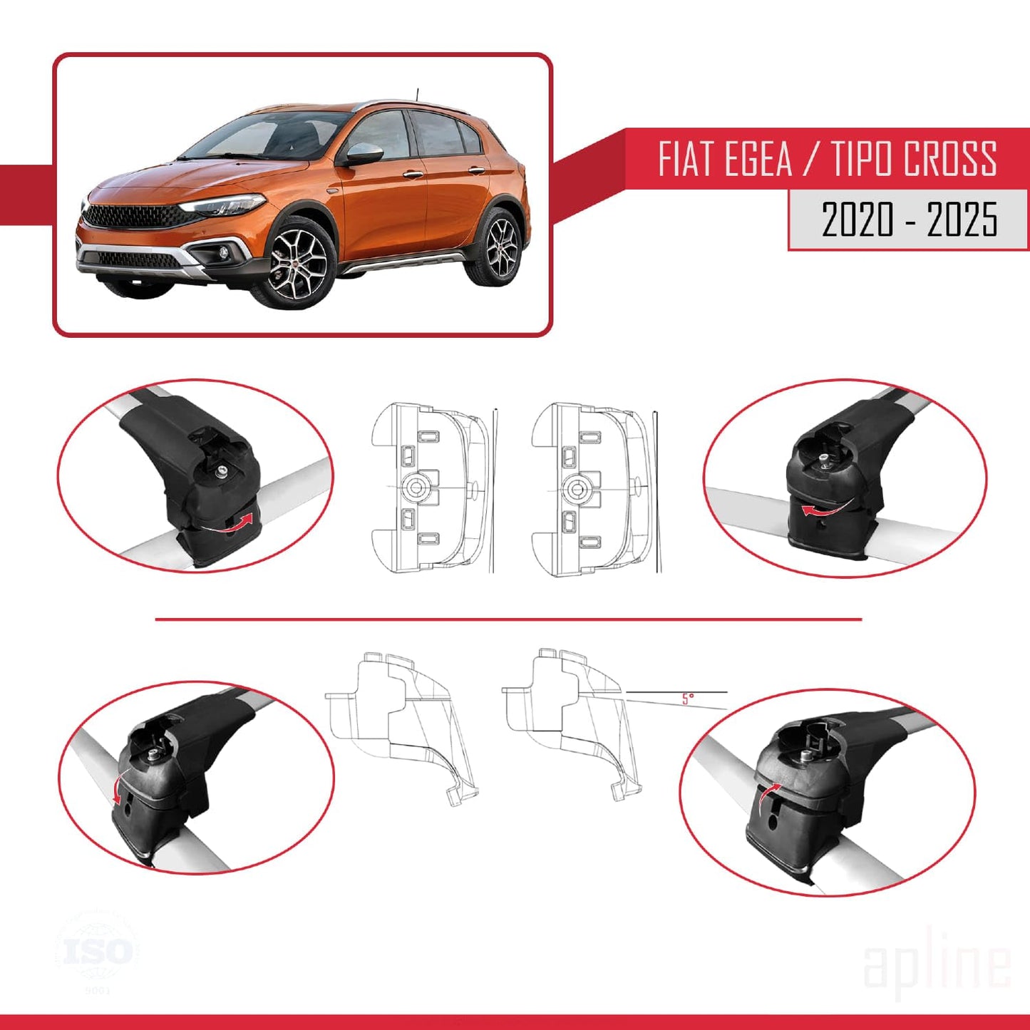 Compatible with Fiat Egea Cross 2020-2025 ACE-2 Car Roof Rack Cross Bar Grey Aluminium 2 Bars