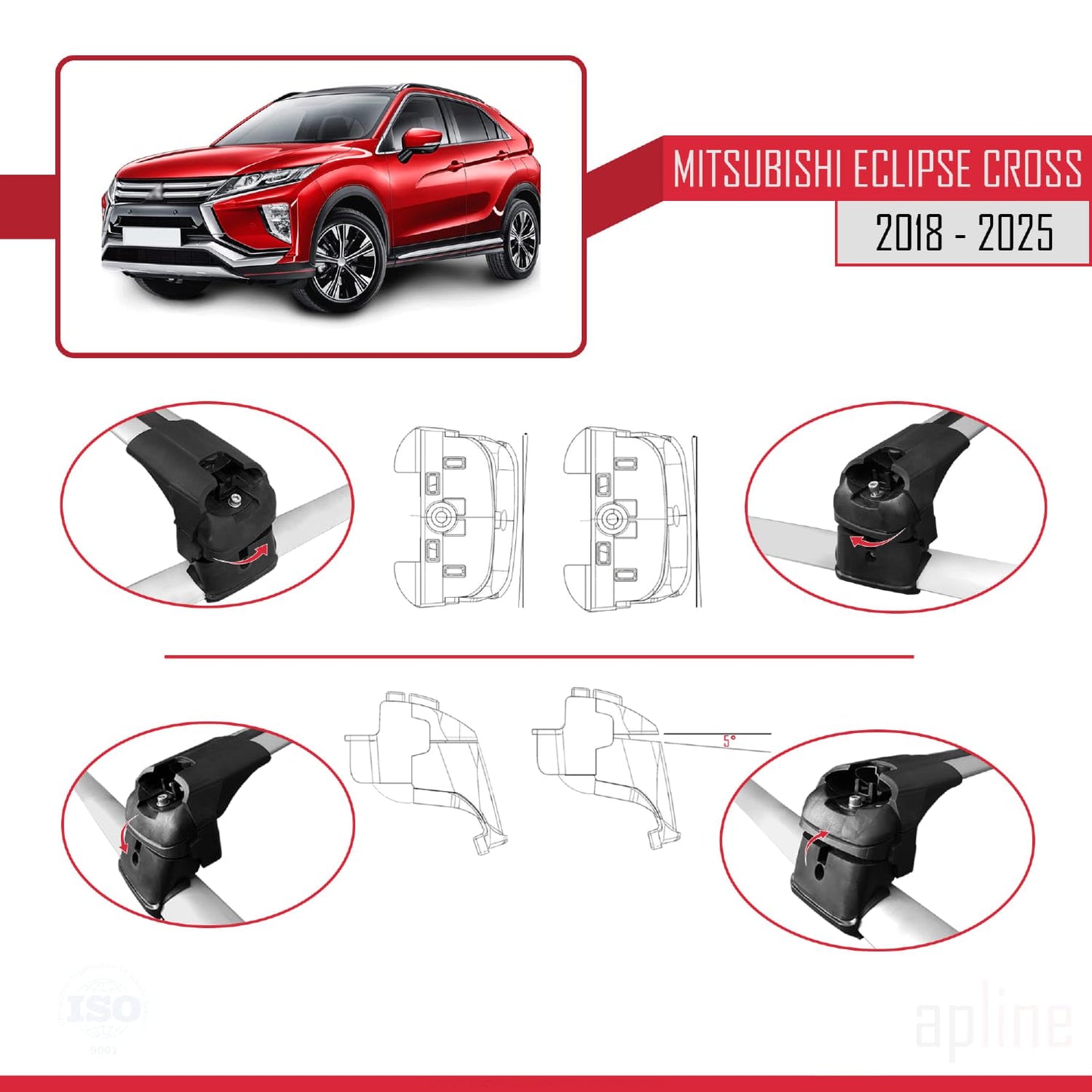 Compatible with Mitsubishi Eclipse Cross (GK) 2018-2025 ACE-2 Car Roof Rack Cross Bar Grey Aluminium 2 Bars