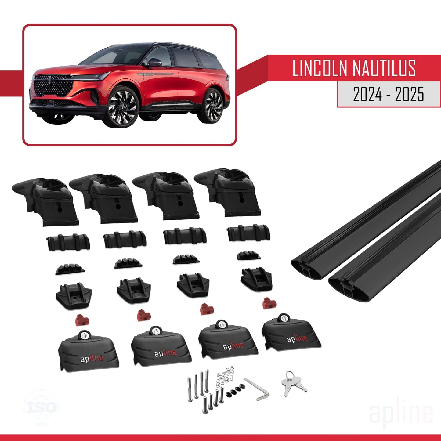 Compatible with Lincoln Nautilus 2024-2025 ACE-2 Car Roof Rack Cross Bar Black Aluminium 2 Bars