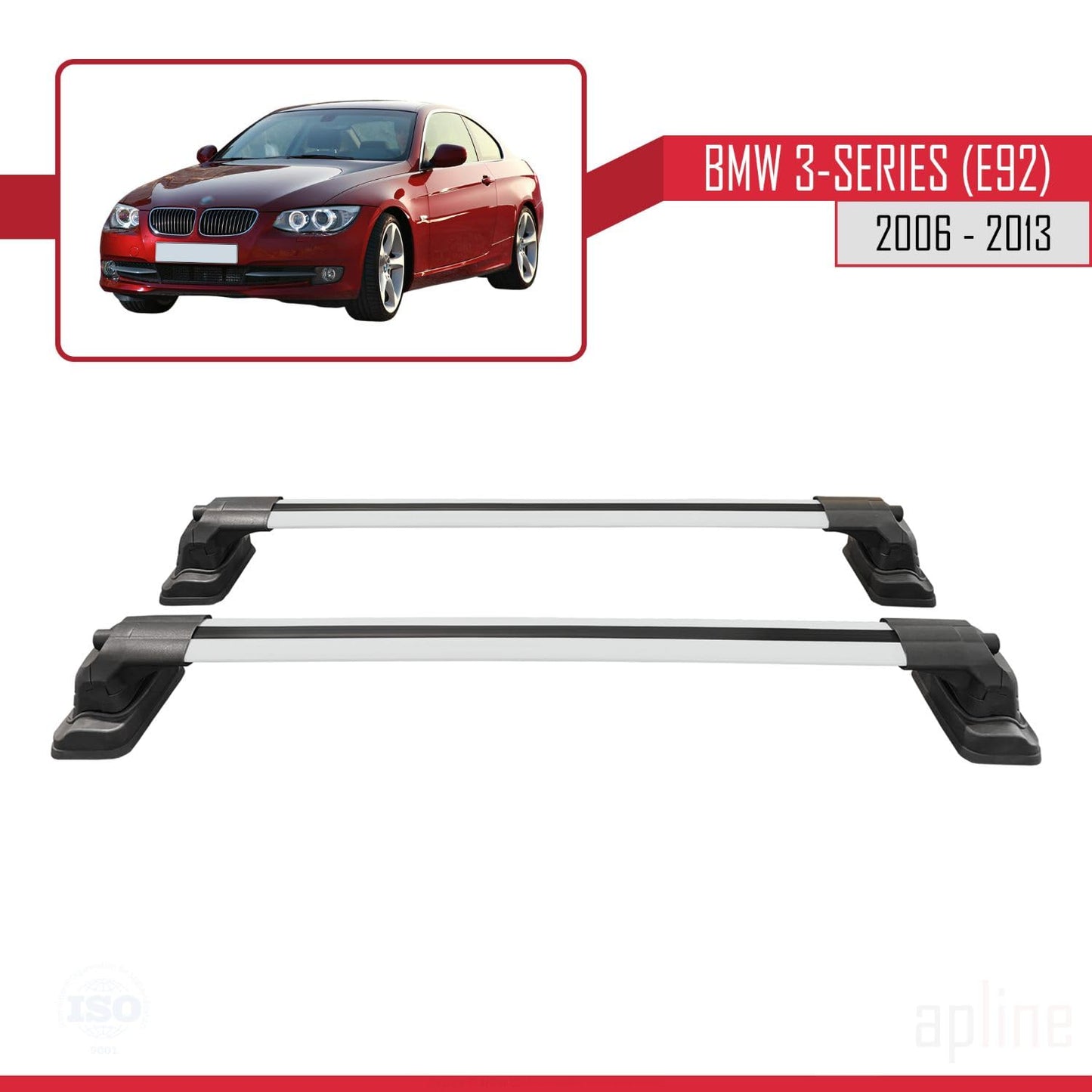Compatible with BMW 3 Series (E92) 2006-2013 ACE-3 Car Roof Rack Cross Bar Grey Aluminium 2 Bars