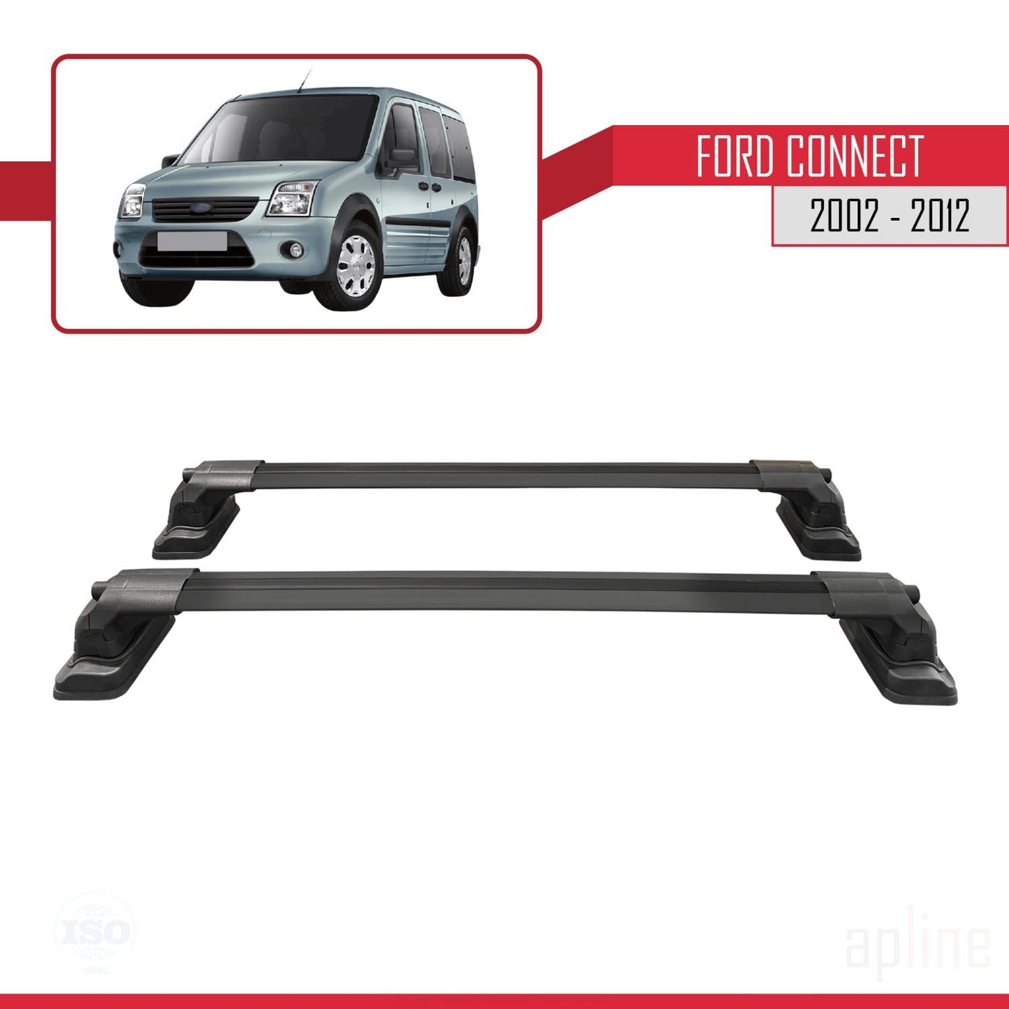Compatible with Ford Connect 2002-2012 ACE-3 Car Roof Rack Cross Bar Black Aluminium 2 Bars