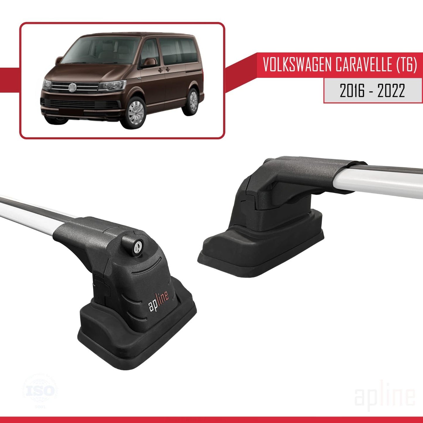 Compatible with Volkswagen Caravelle (T6) 2016-2022 ACE-3 Car Roof Rack Cross Bar Grey Aluminium 2 Bars