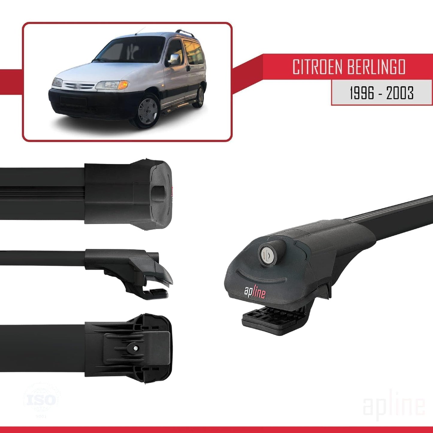 Compatible with Citroen Berlingo (M49) 1996-2003 ACE-1 Car Roof Rack Cross Bar Black Aluminium 4 Bars